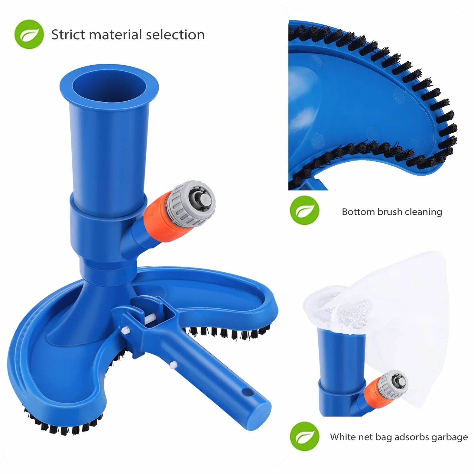 Aspirador de Piscina Portátil Aspiradora de Piso de Piscina Cepillo de Piscina con Bolsa de Malla Manual Accesorios de Limpieza de Piscinas para Piscinas Estanques y Fuentes