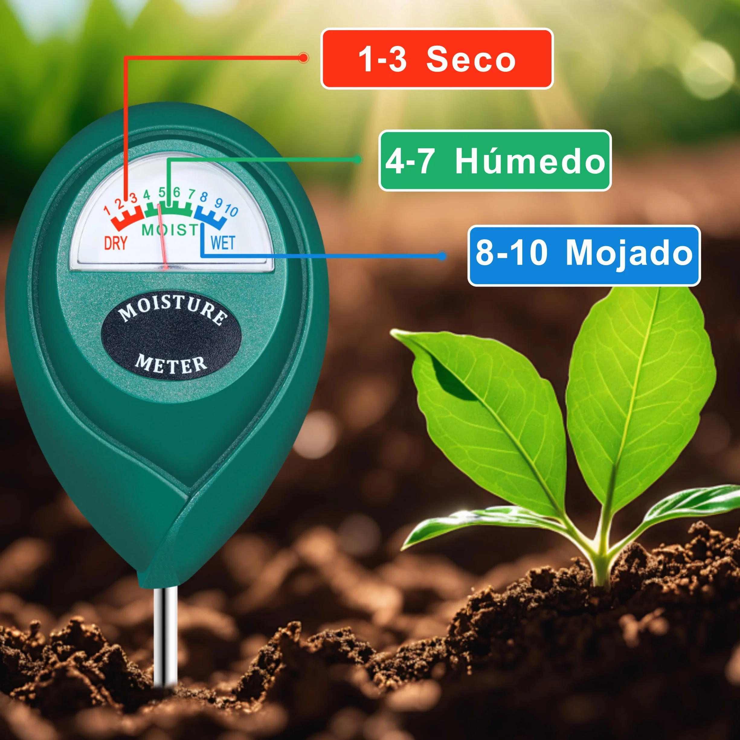 XLUX Medidor de Humedad de Suelo de Uso Profundo de sonda Larga, Sensor indicador de Monitor de Agua, higrómetro para Plantas de Maceta Grandes de Libre, Flores, jardinería, Paquete de 2