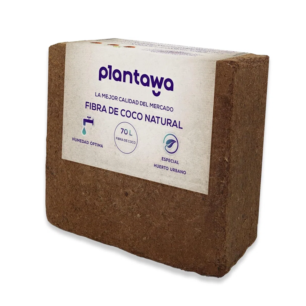 PLANTAWA Fibra de Coco Orgánica Bloque 5Kg 70L - Ladrillo compactado. Tierra para Plantas Uso Huerto Urbano Terrario Plantas Exterior Turba para macetas