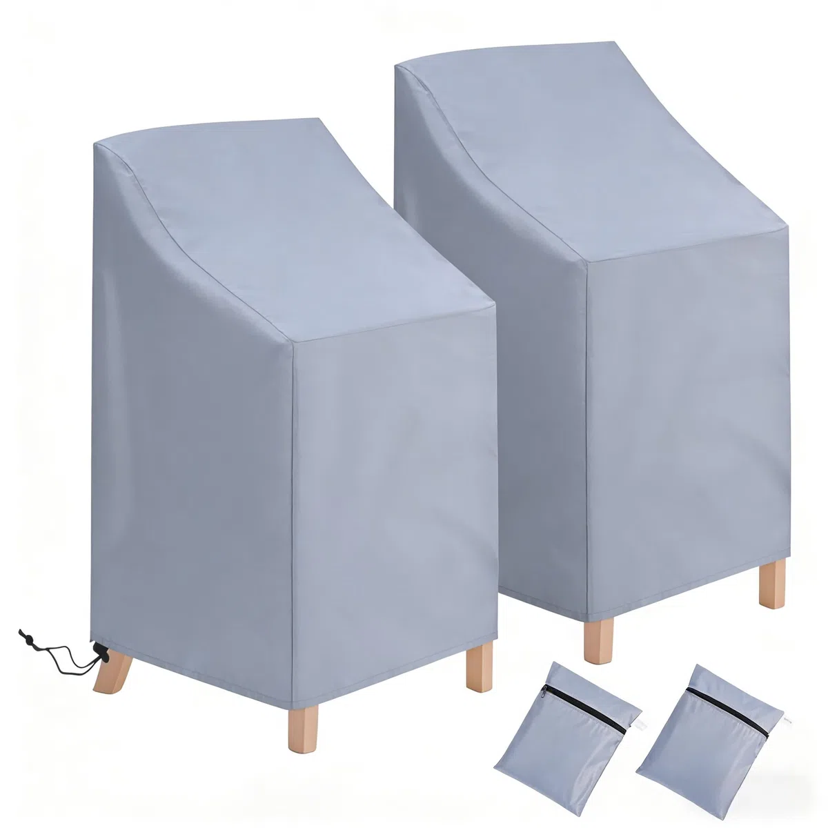 2 Piezas Funda para Sillas Apiladas de Jardin Impermeable Fundas Sillas Terraza Exterior con Cordón,210D Oxford Protectora Sillas para Patio Terraza,64x64x120/70CM (Gris)