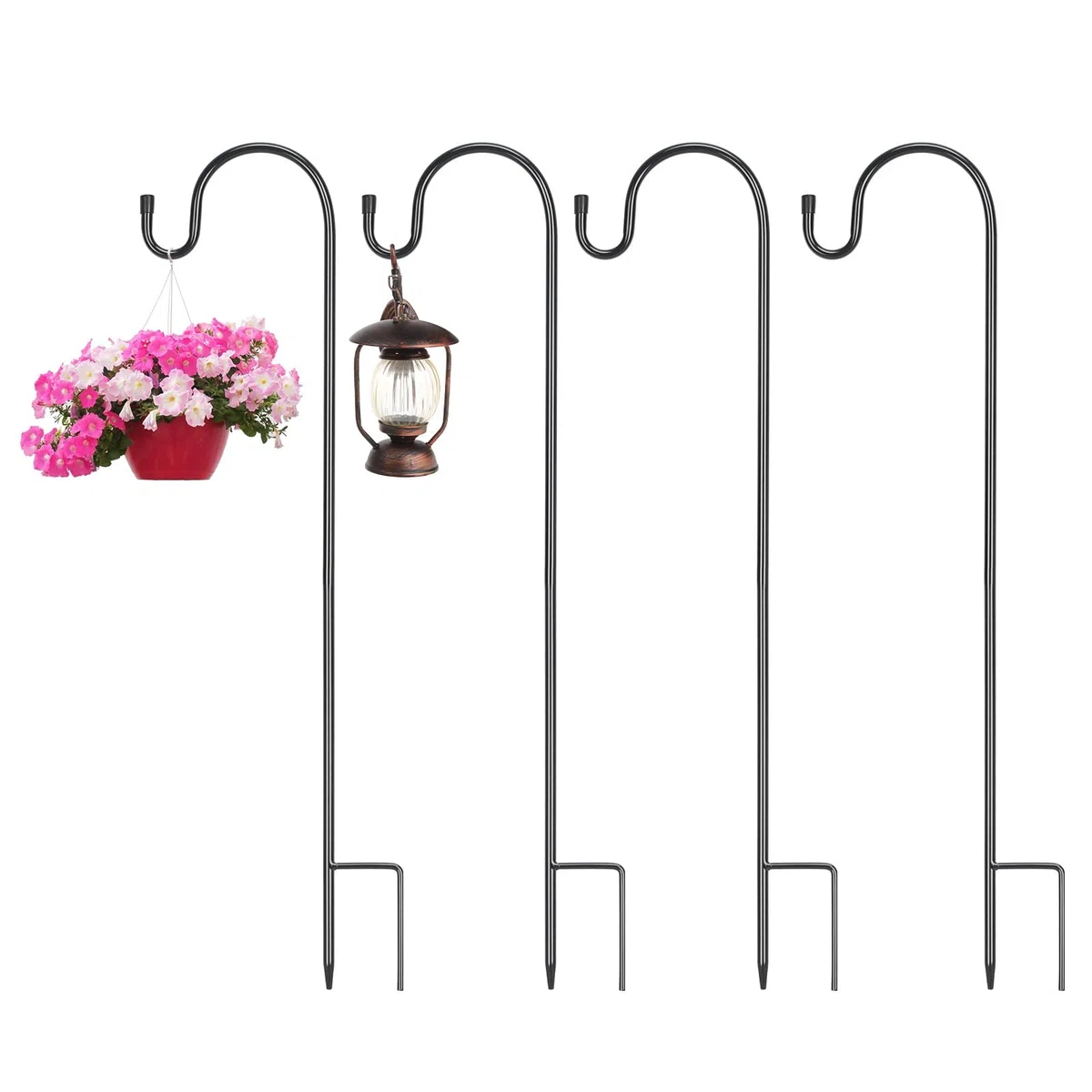 4pcs 100cm Gancho de Pastor Ganchos de Estaca para Jardín de Metal Varilla de Hierro Pastor con Gancho Soporte para cestas Colgantes Comedero Casa de pájaros Iluminación Canasta Flores Linterna