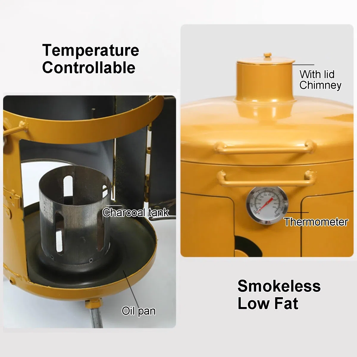 Parrilla de Carbón para Barbacoa, Ahumador, Resistente, 3 en 1, Estufa Colgante sin Humo, Juego de Parrilla para Picnic al Aire Libre(Yellow)