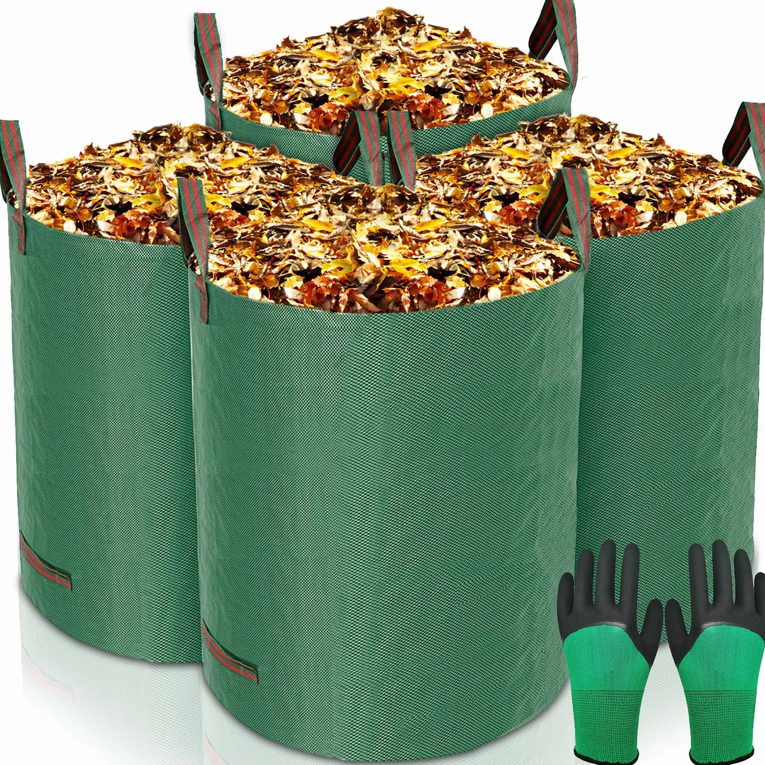 4 Bolsas de Basura de jardín de 272 L, Tejido de Polipropileno (PP) Robusto, Gran Capacidad, Plegable Resistente a la Corrosión