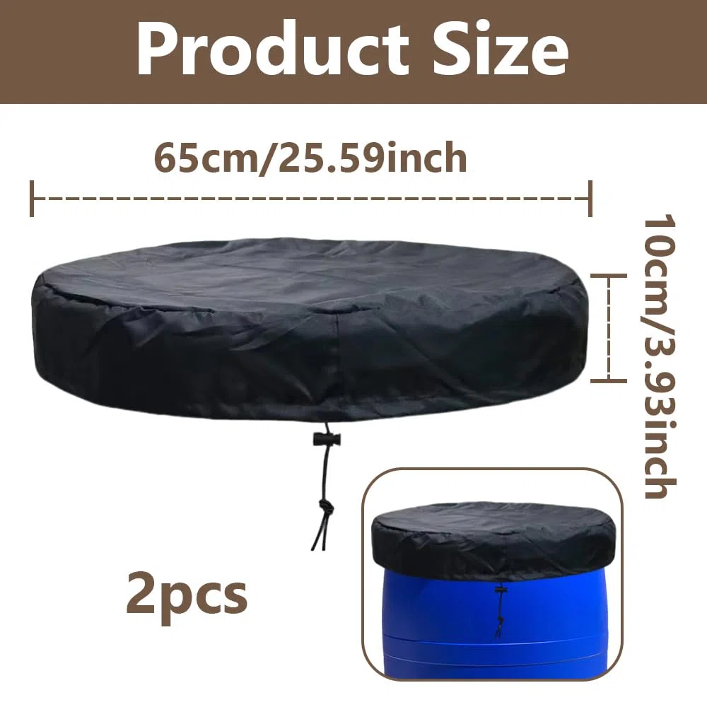 2 Piezas Red para Barril de Lluvia, Cubiertas de Red Ajustables para barriles de Lluvia, para Red de protección contra Hojas, Insectos y Mosquitos (65 * 10 cm, 55 galones)