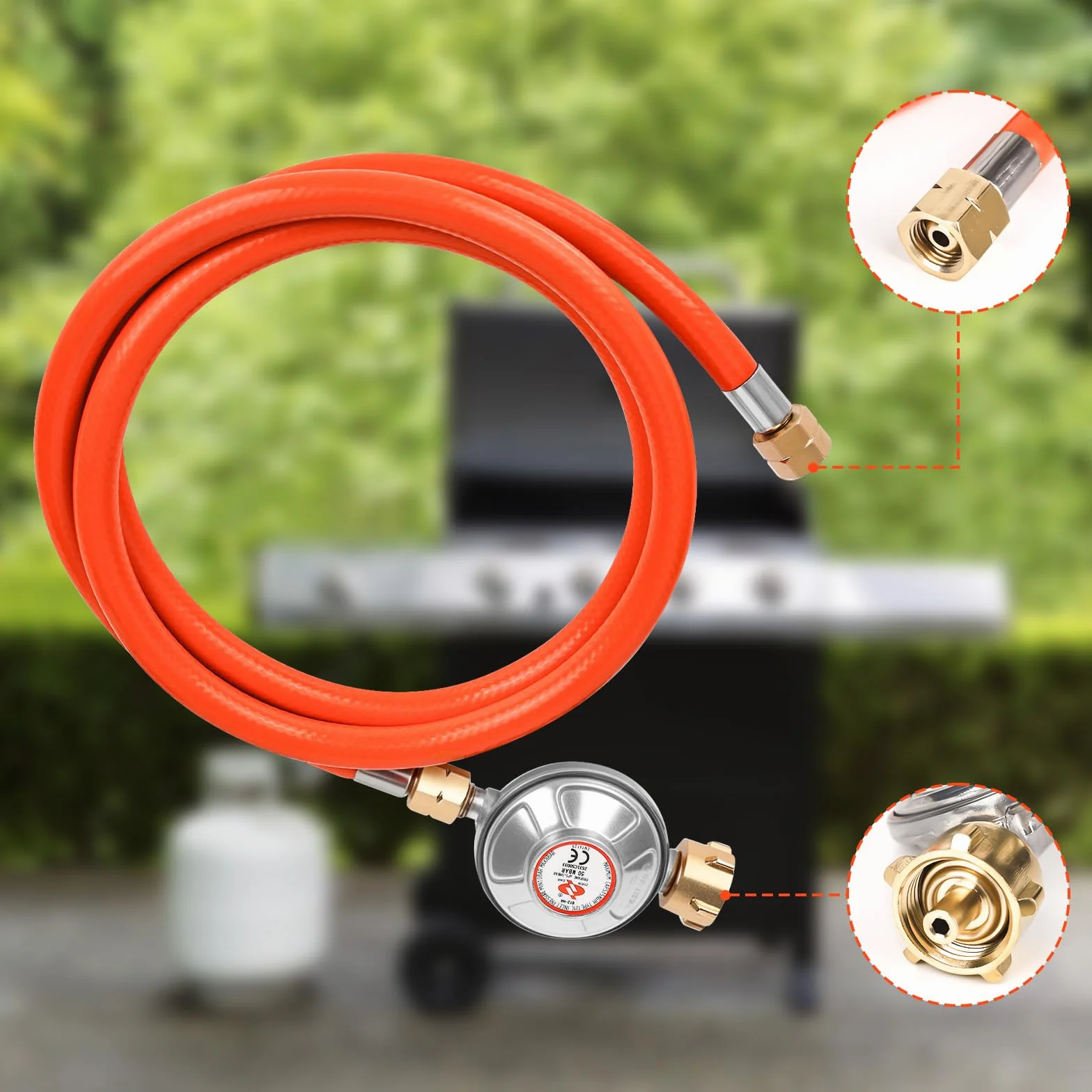 Regulador de presión de gas 50 mbar, manguera de gas de 150 cm, rosca externa de 1/4" -19 LH, regulador de baja presión de gas para parrillas a gas para camping, pícnic, barbacoas