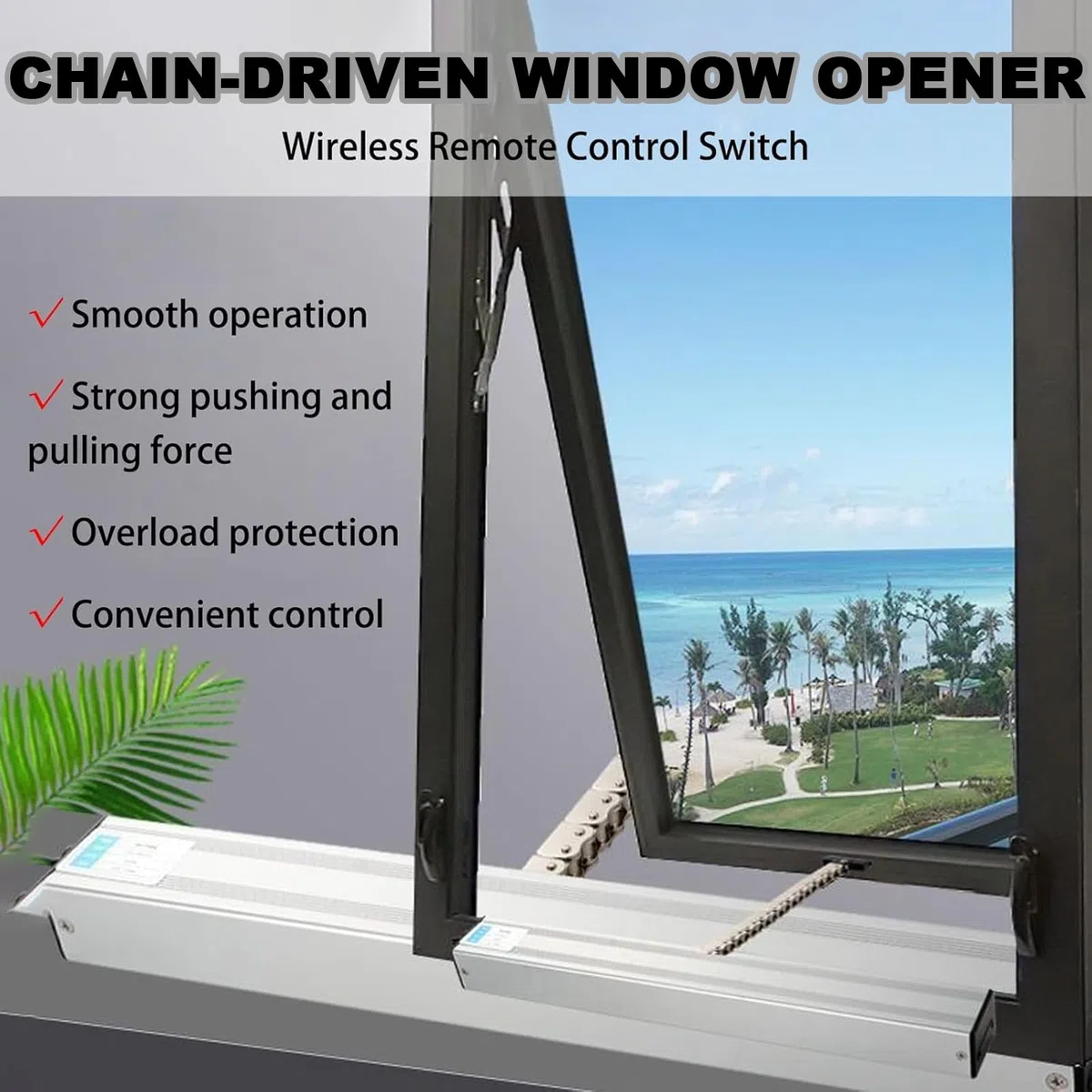 Abridor de ventana de cadena, actuador eléctrico de abridor de ventanas con interruptor de pared y control remoto, cadena de acero inoxidable para ventanas abatibles, tragaluces y ventilación de techo