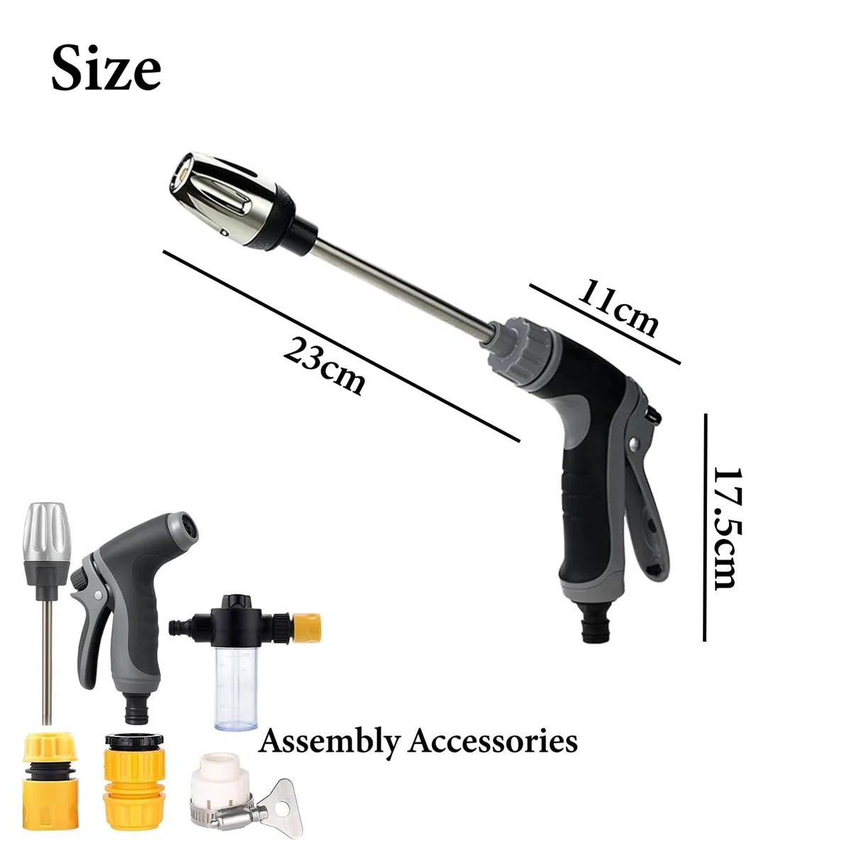 Pistola de Alta Presión para Manguera de Jardín, Hidrolimpiadora regulable con varilla larga y accesorios, diferentes efectos de rociado, ideal para coche, jardín y terraza