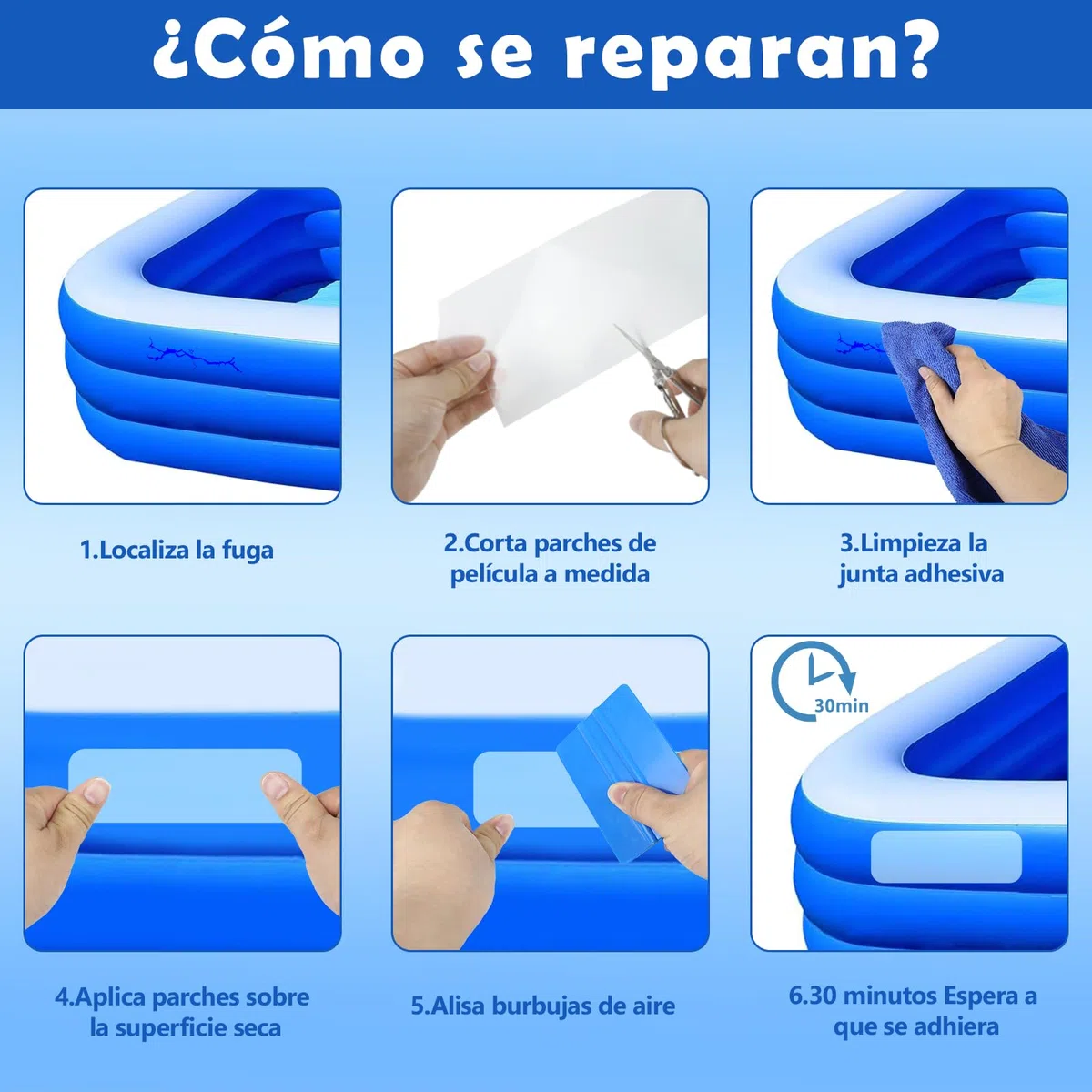 Nepfaivy Parches Piscina - Kit Pinchazos Piscina Impermeable PVC 10 x 150 cm - Kit Reparación Piscina de Sellado Flexible para Piscina, Piscina Infantil, Colchón Hinchable, Liner Piscina