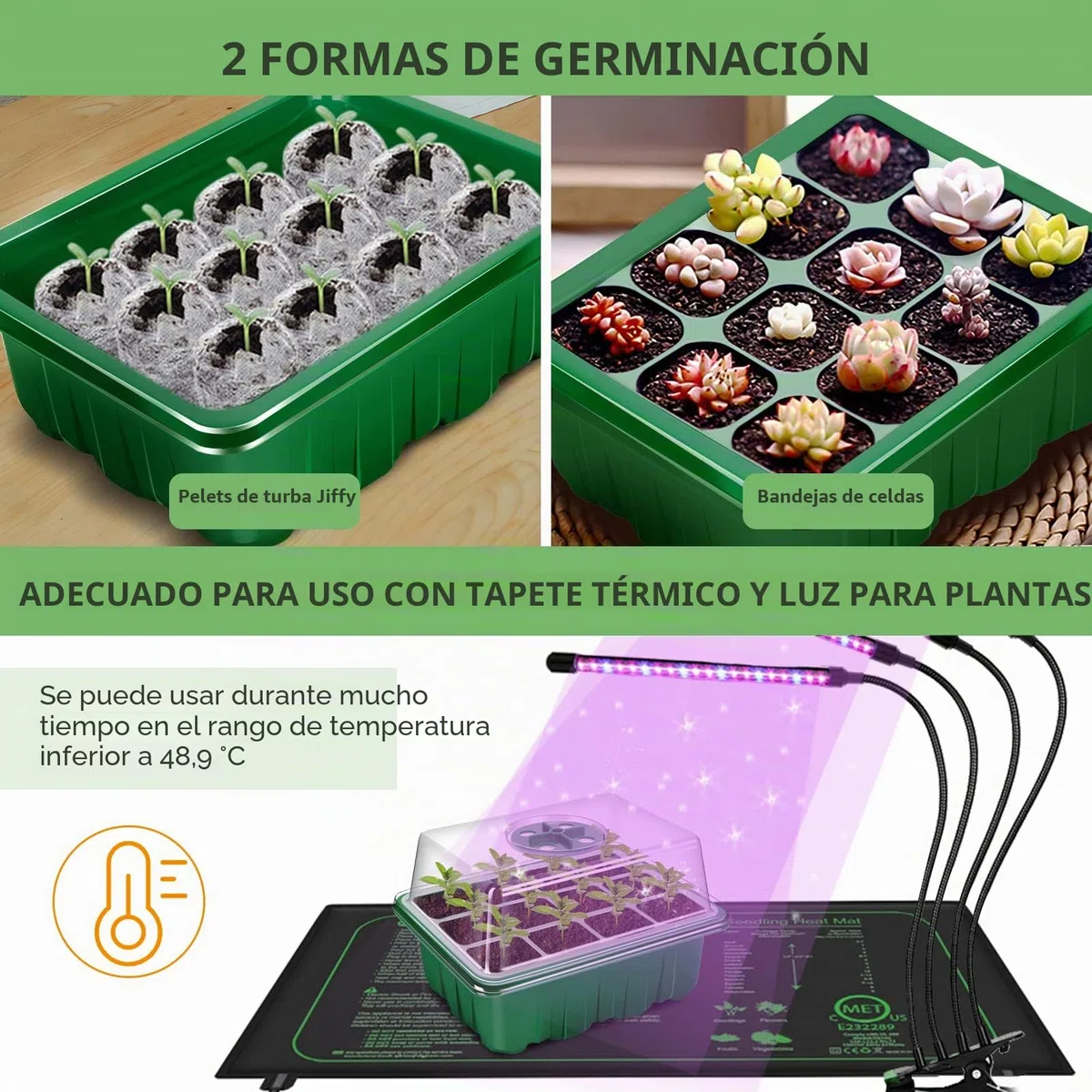 YAUNGEL Bandejas Semilleros, 6Pcs 72 Agujeros Mini Invernadero Germinador de Semillas, Bandeja de Cultivo con Tapa Ventilación y Ventana Ajustable para Plantas Desemillero, Verde