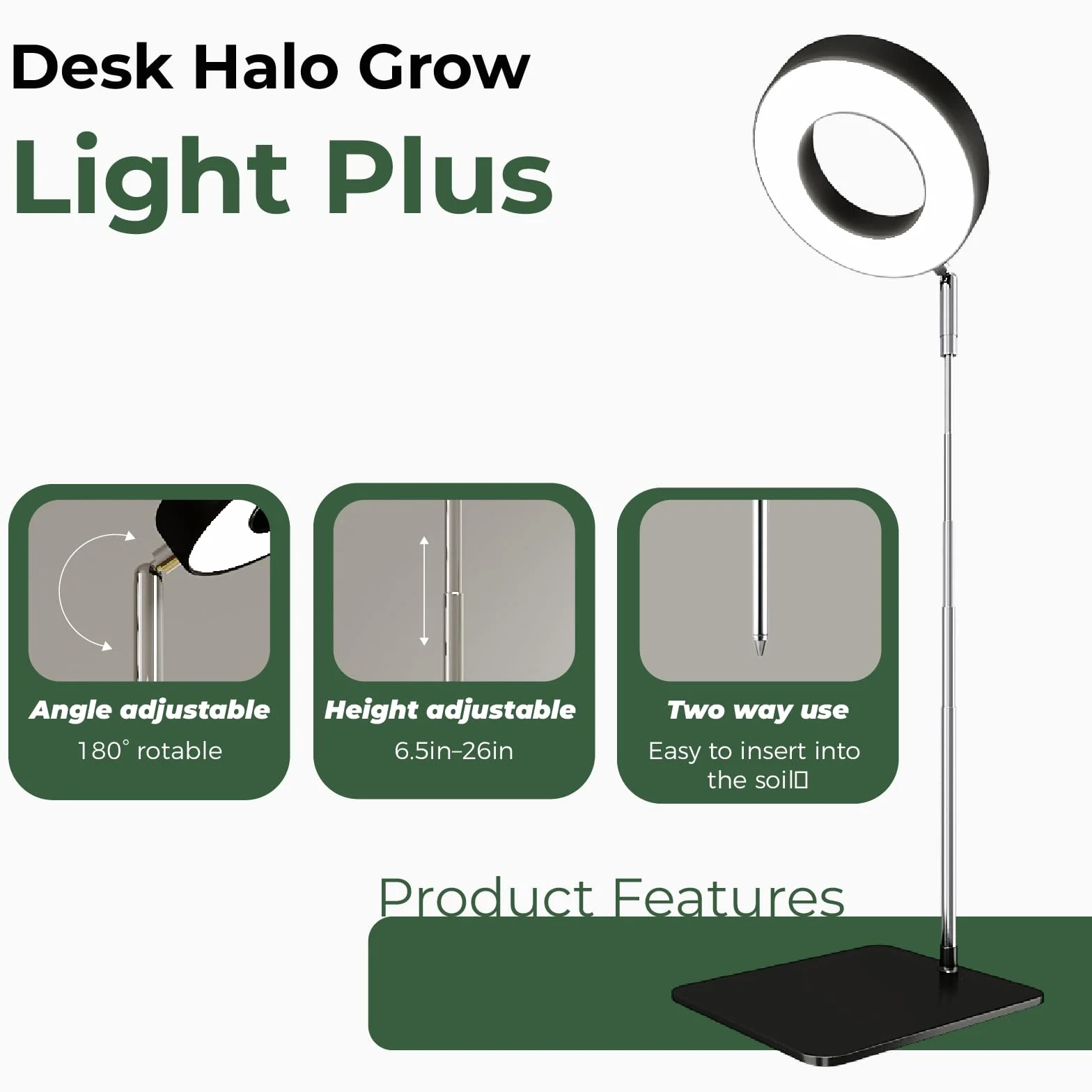 Bamworld luz crecimiento plantas interior LED espectro completo 8W con base luces de crecimiento para plantas anillo altura ajustable escritorio grow light luz para plantas interior