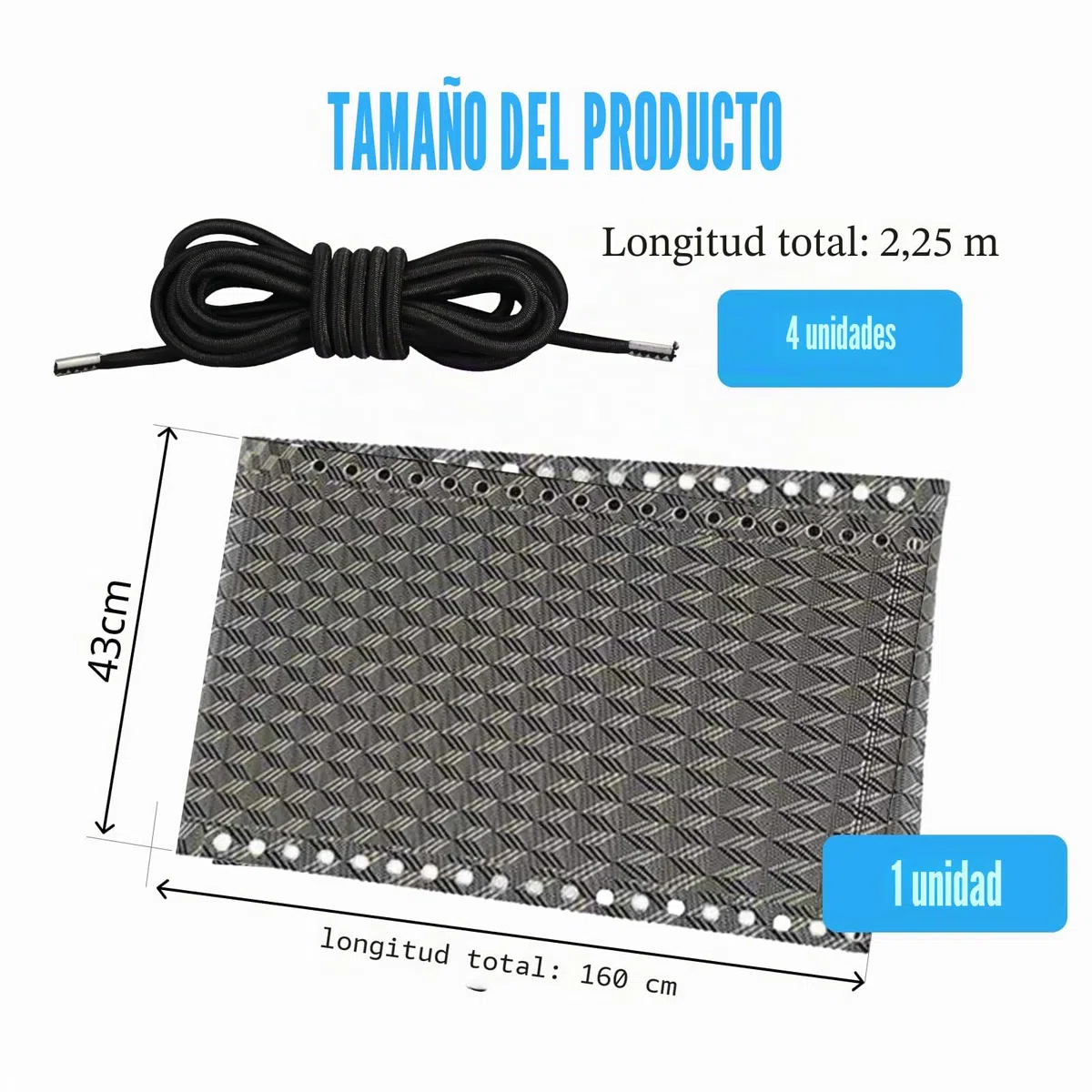 Tela de Repuesto para Tumbona con 4 Cuerdas elásticas (160 x 43 cm), de Repuesto para Silla de Gravedad Cero Silla Plegable jardín reclinable Exterior de reparación (Diamond Shape)