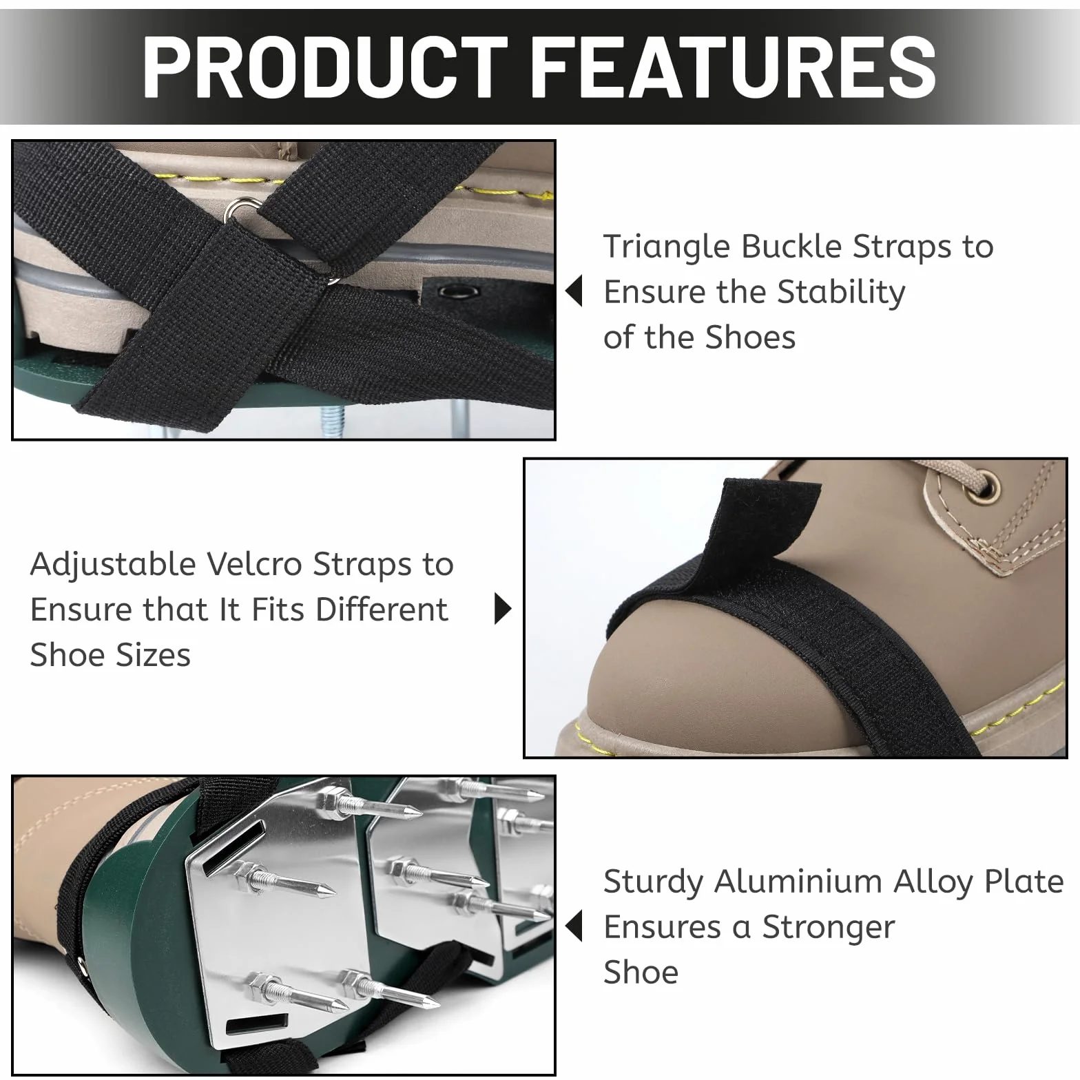 LALAGO 1 par Zapatos Aerador de Cesped Verde, Sandalias Césped Zapatos con Puntas Talla Universal Manual, Suela con Clavos con Pala y Clavos para Zapatos Aireación para Ventilar Patio y Jardín