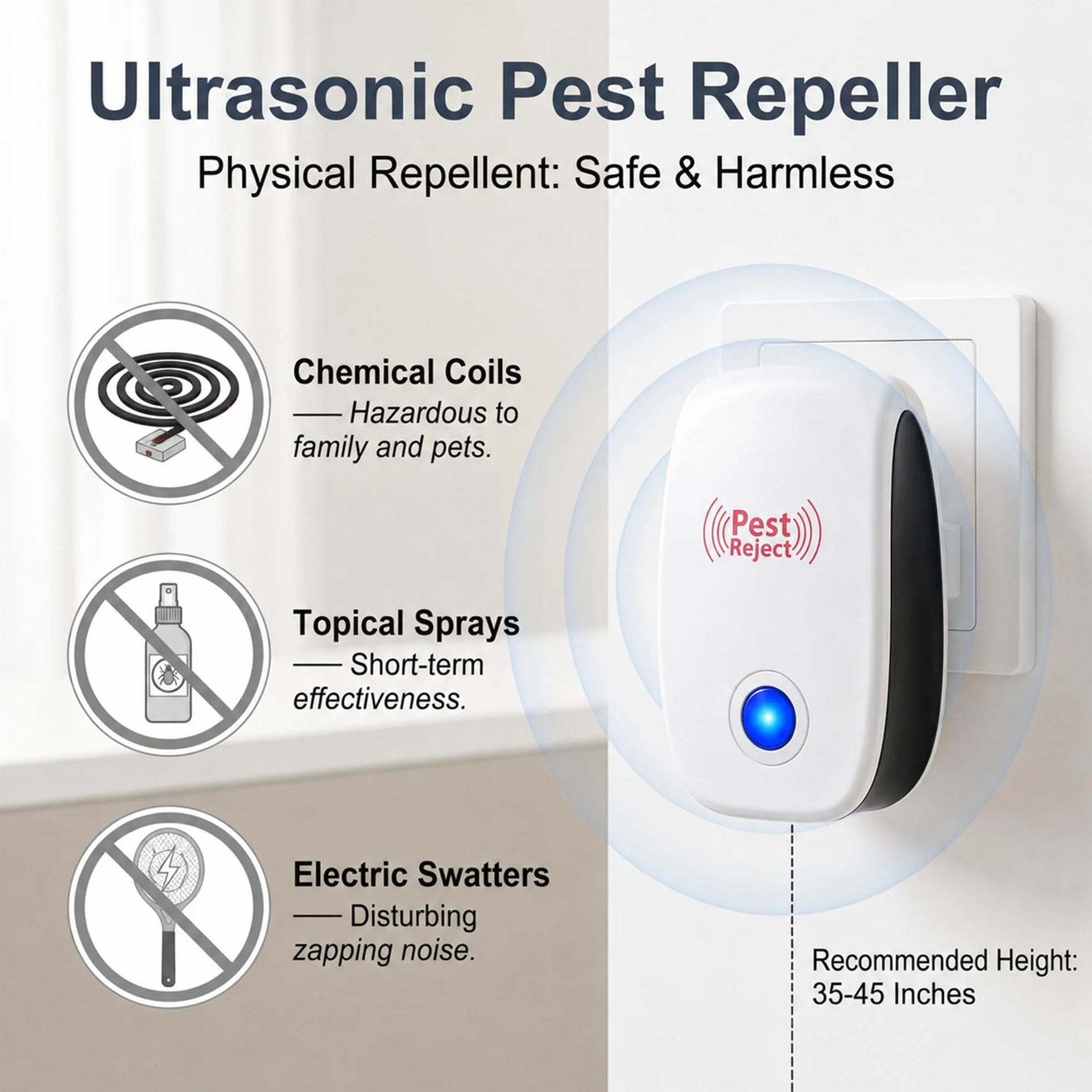 Repelente Ultrasónico de Plagas 6 Piezas, Antimosquitos Electrico y Ahuyentador de Ratas, Control de Insectos para Interiores, Anti Cucarachas, Moscas y Hormigas, Seguro para Niños y Mascotas