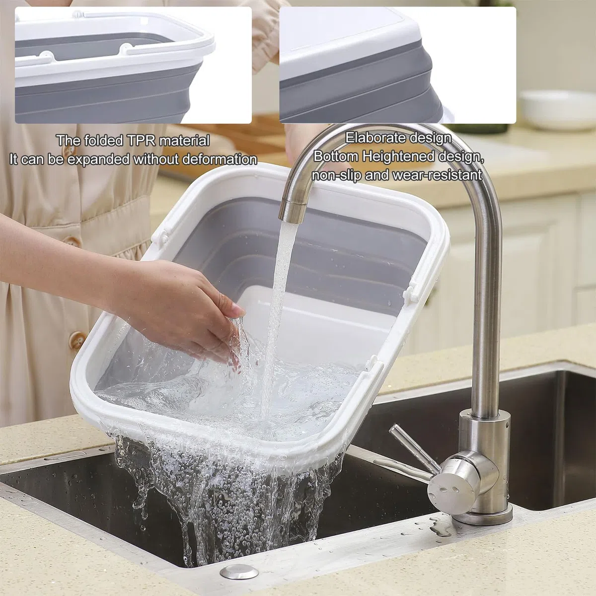 Cesta Plegable para Camping y Picnic, Cesta Picnic Plegable con Asa, Cesta de Pícnic Portátil, Cesta Plegable de Picnic para Acampar Aire Libre, Accesorios Camping, Gris Y Blanco, Plástico