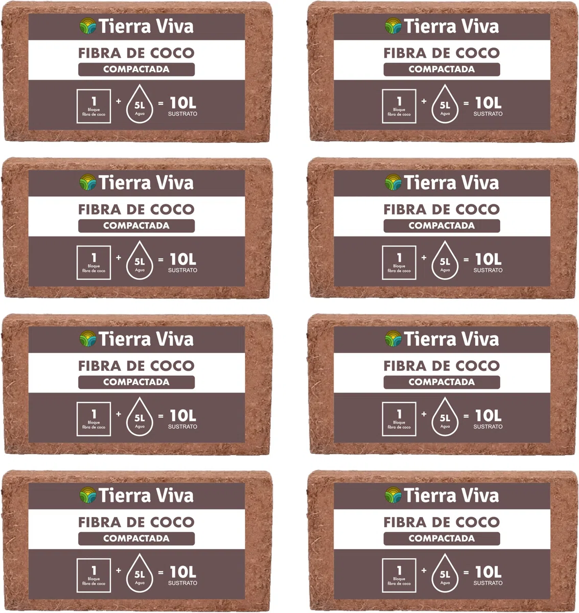 Fibra de Coco para Plantas Natural 8 x 10L | Sustrato de Coco ecológico para Plantas, huerto Urbano, semilleros, Grow y vermicomposteras