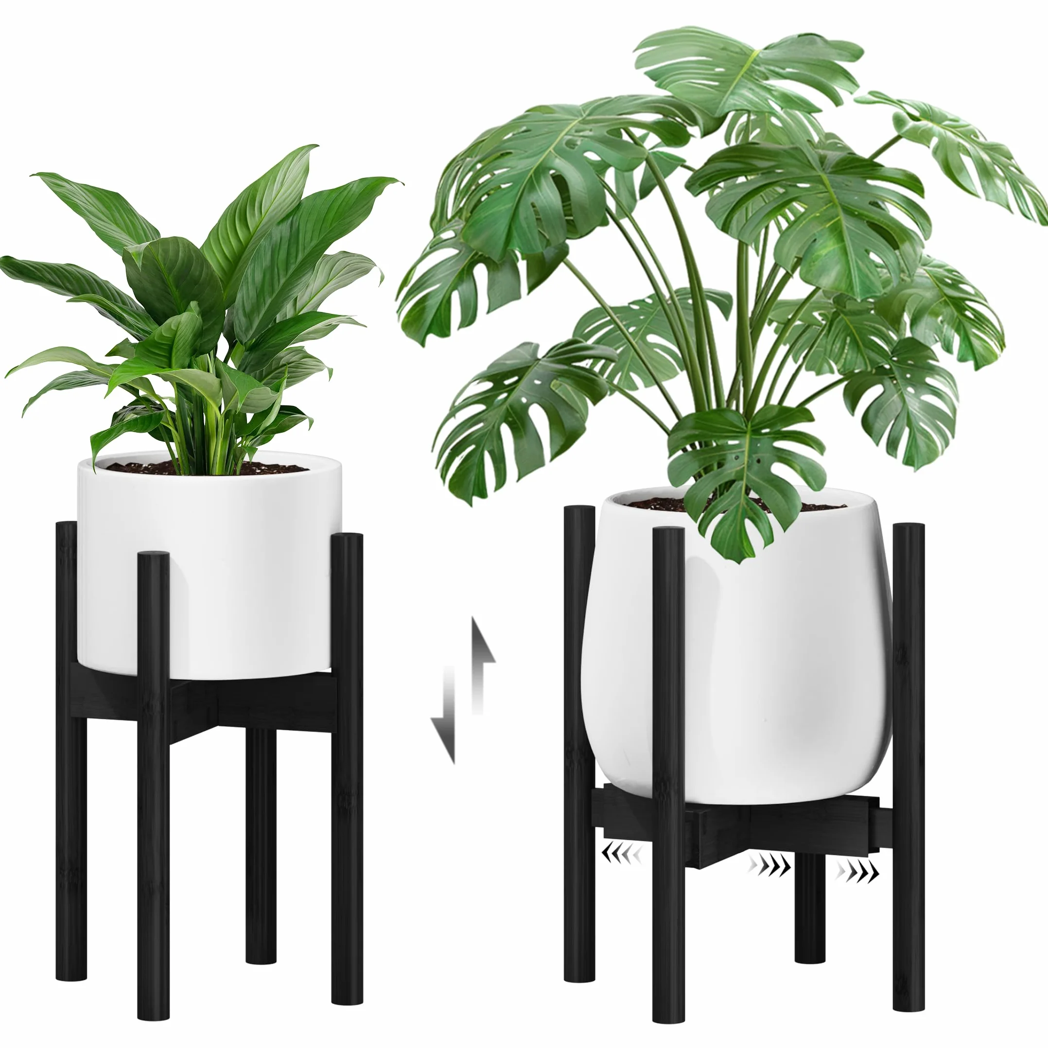 Bamworld Soporte para Plantas y Macetas de Interior de Ancho y Alto Ajustables, Pedestal para Plantas, Plant Stand, Soporte para Plantas Interior, Soporte Macetas Interior, Negro Bajo