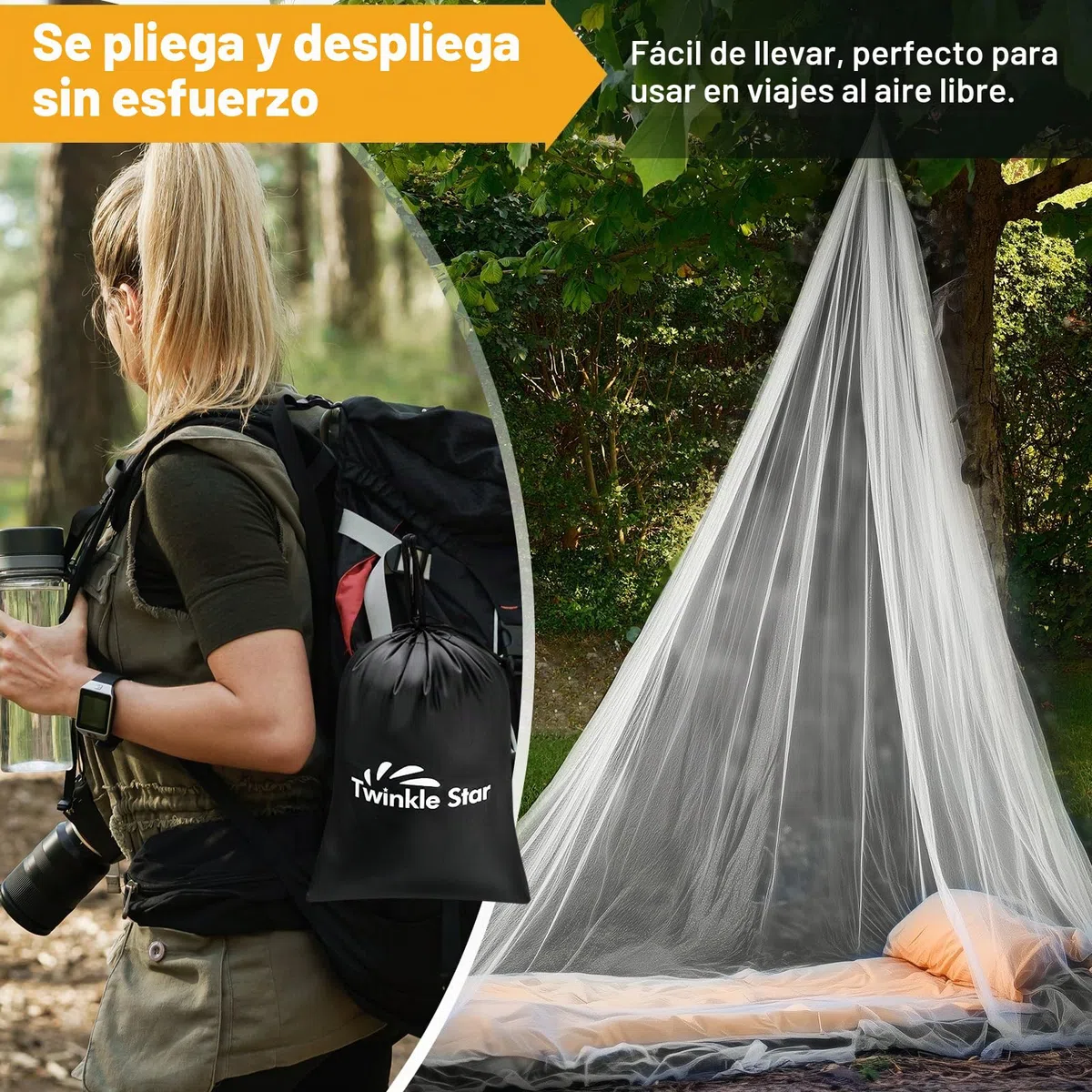 Mosquitera de viaje con bolsa de viaje y cuerda para colgar, diseño de apertura, 2,2 m de altura, 12 m de circunferencia, cama doble individual para exteriores