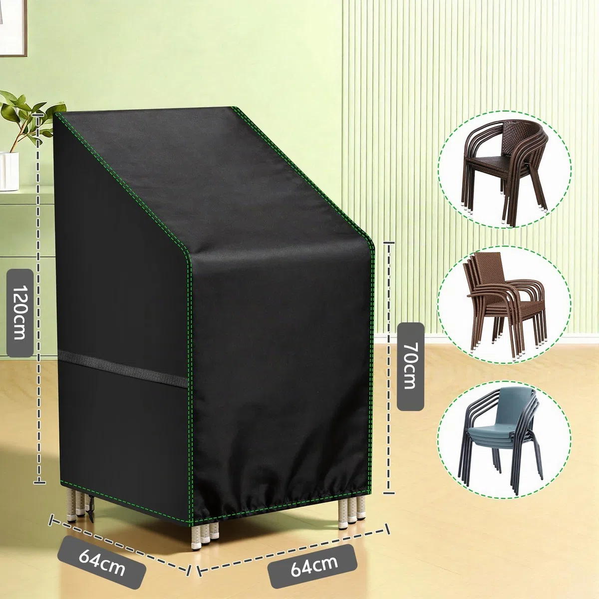 Zocipro 2pcs Fundas Protectoras para Sillas de Jardín Exterior, 64 x 64 x 70/120 cm, Tela Oxford 210D Impermeable y Resistente, Anti-UV, para Sillas Apilables de Terraza con Cordón de Ajuste