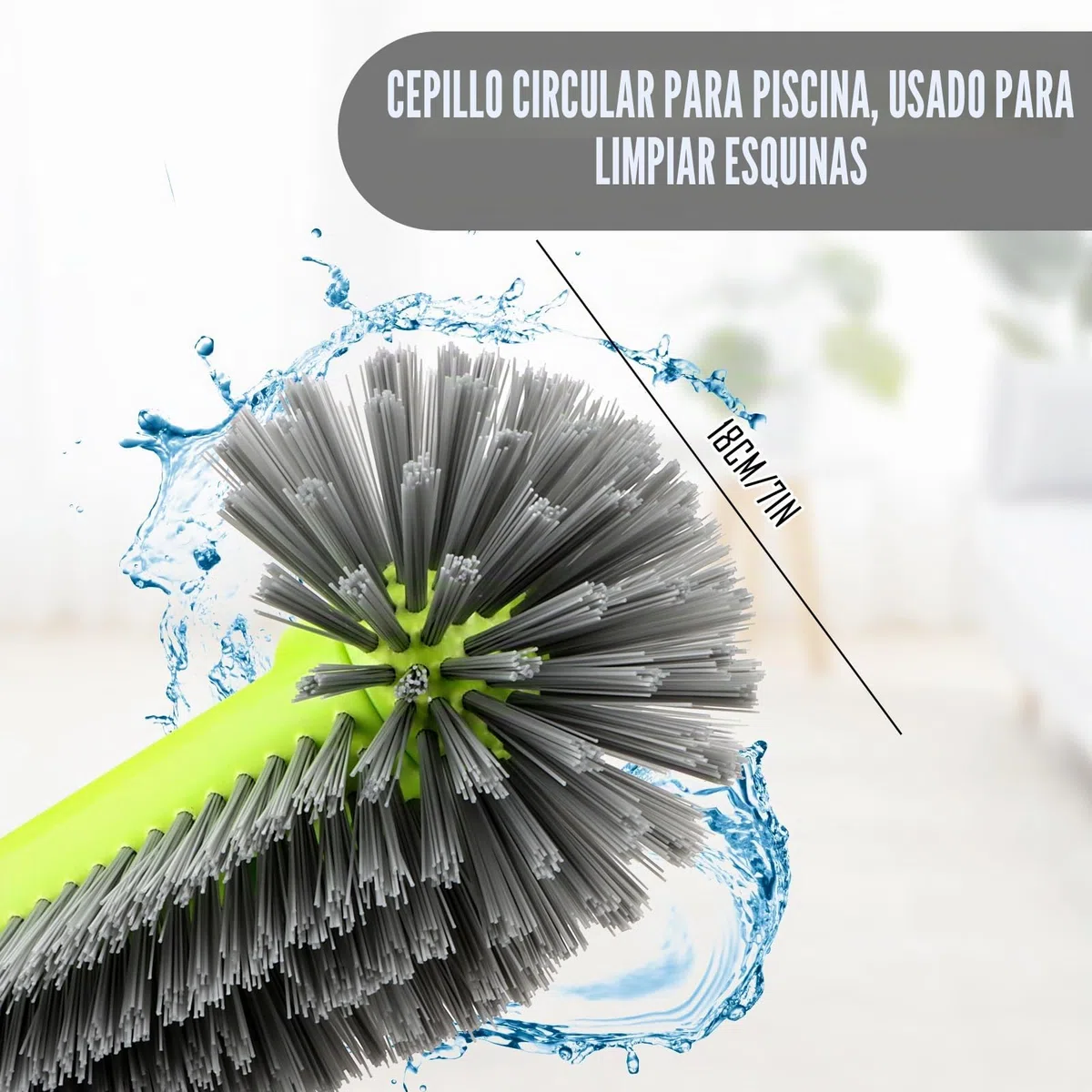 Cepillo de piscina MplehDa con extremos redondos, cepillo de piscina para limpiar paredes de piscina, piscina de láminas, baldosa y suelo, con cerdas de nailon y mango de aluminio gris