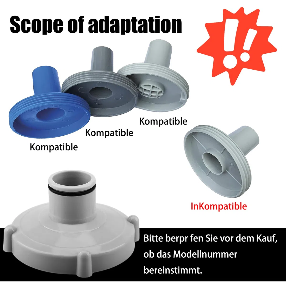 2 adaptadores para aspiradora de Piscina para Manguera de aspiración, Limpieza rápida de la Piscina, Adaptador para Manguera de aspiración para Piscinas Quick-up (Gris)