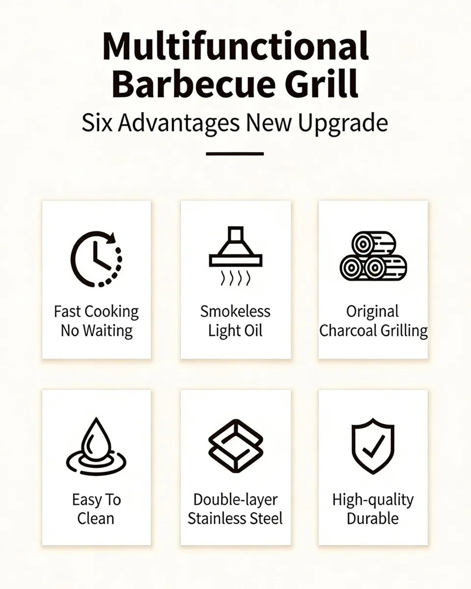 Parrilla vertical de carbón ahumador, parrilla de acero inoxidable para exteriores e interiores con brochetas, parrilla de kebab de doble capa sin humo para el hogar, camping, jardín