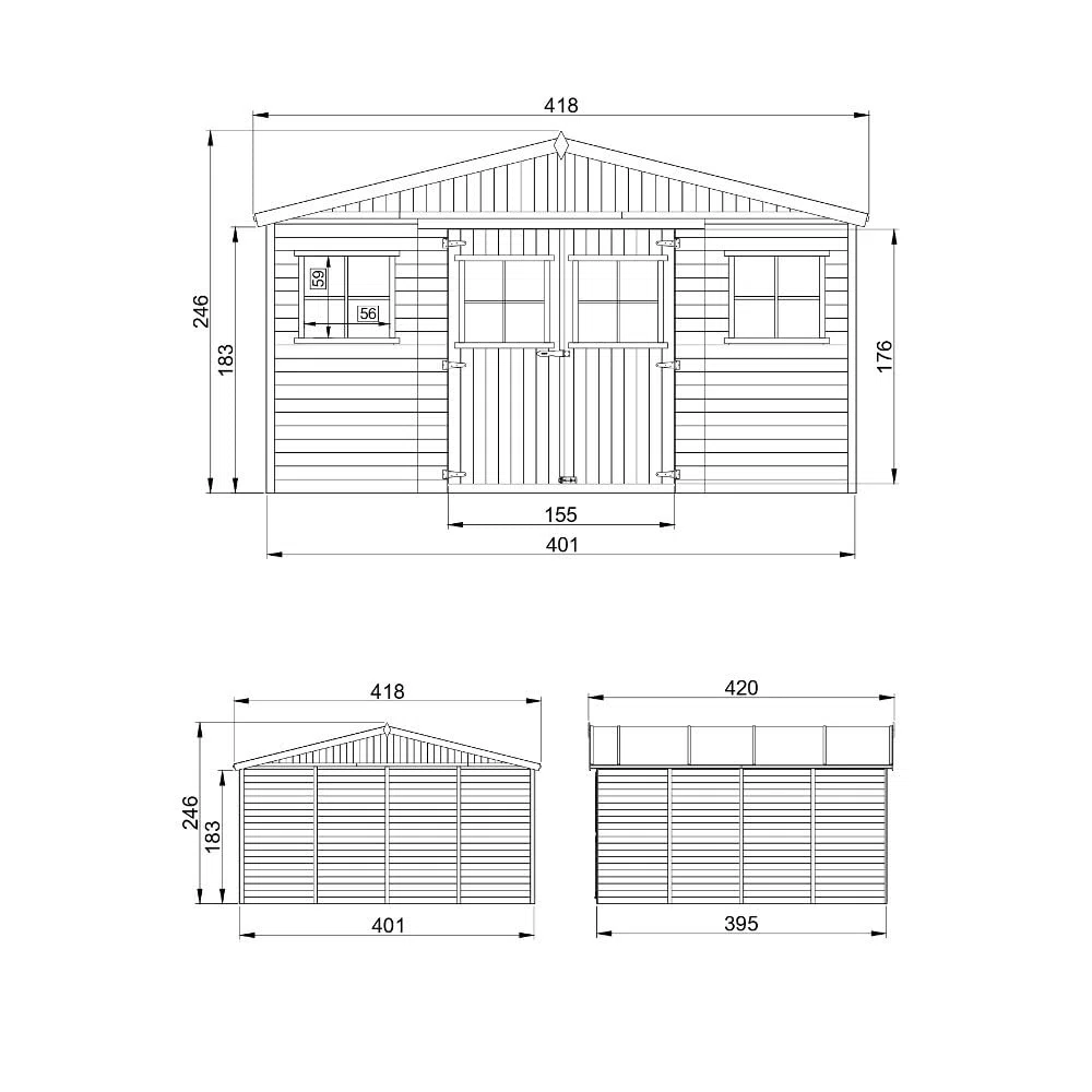 Caseta de Jardín Exterior de Madera 16 m², Cobertizo para Bicicletas, Caseta de Almacenamiento, Pared de 17 mm, Ventana, TIMBELA M330+M330G