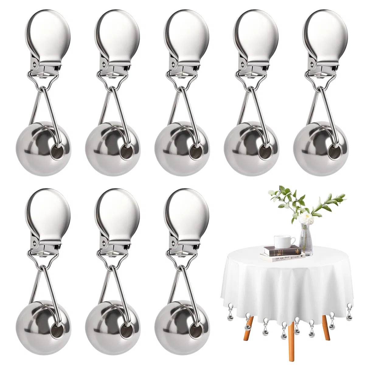 Sophisticate 8 unidades de pesas para mantel con clips, pesos para manteles para exteriores, resistentes al viento, bolas de peso para cortinas, exteriores, bodas, picnics, jardín, fiestas
