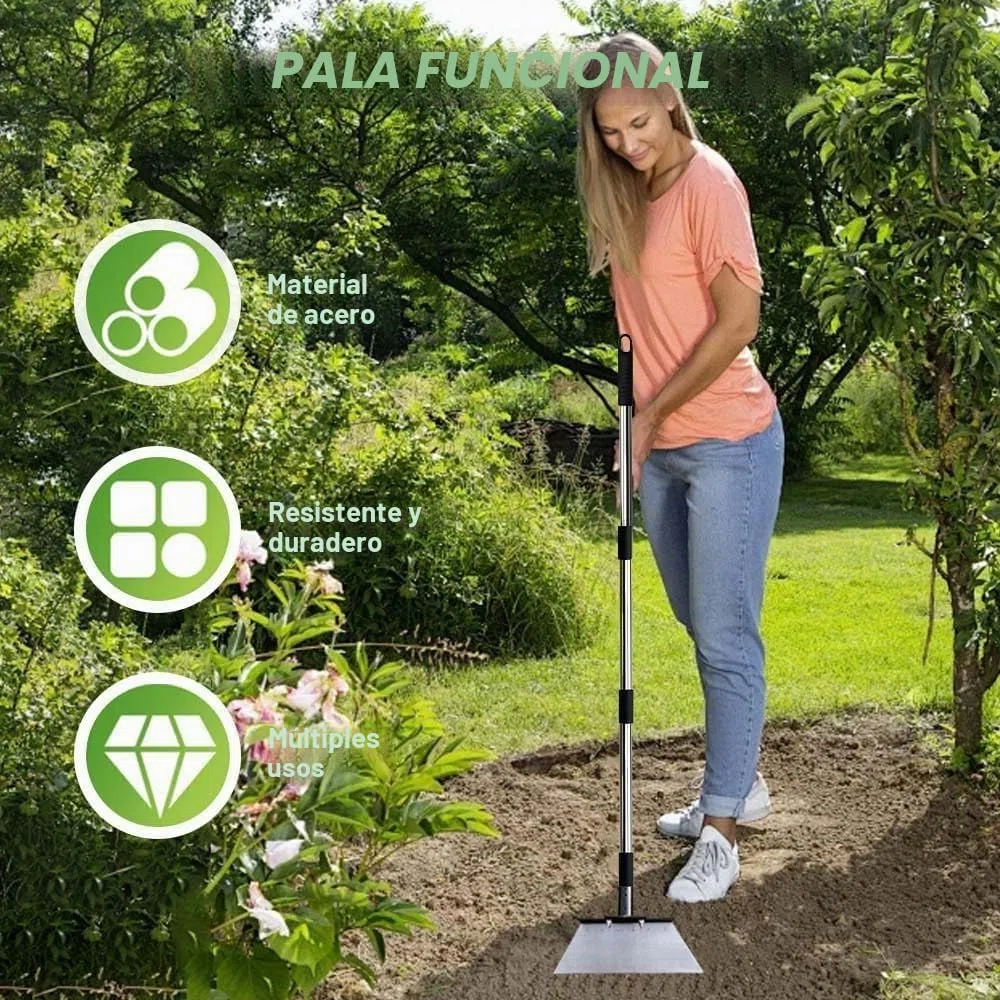 Pala de Jardín Multifuncional, Pala de Limpieza de JardíN con Mango 160 cm, Pala Plana de Acero Multifuncional, Pala de Limpieza de JardíN, para Plantas, Jardines, Granjas, Céspedes