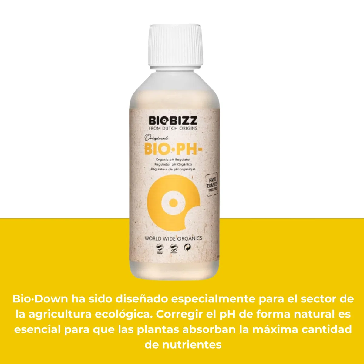 GROWMANIA Bio Down de BioBizz 1L + Muestra Boost Up de Up Nutrients + Vaso Medidor | Regulador de PH Orgánico | Perfecto para Huertos y Jardines Medianos