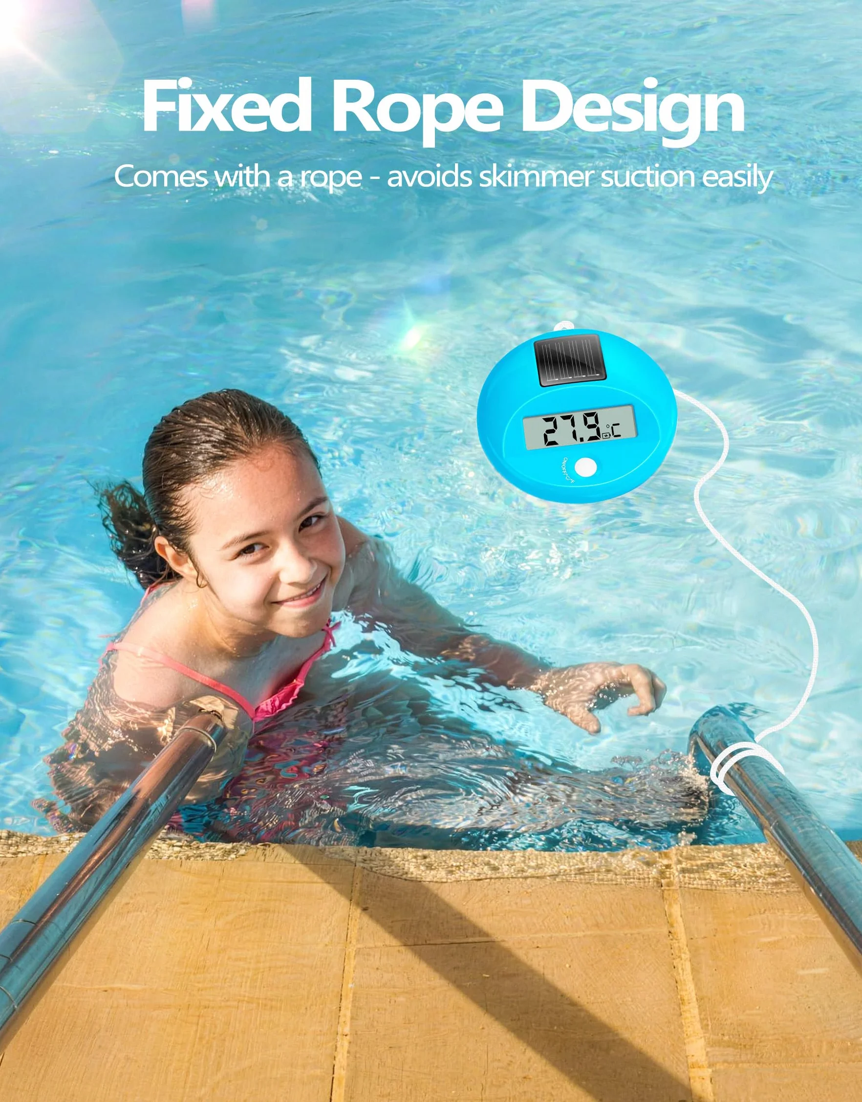 PoolLeader Termómetro Piscina Flotante | Solar Termómetro Digital Piscina con Cuerda | Pantalla LCD Grande para Facilitar la Lectura und IP68 Impermeable, Termómetro para Piscina Spa Estanque