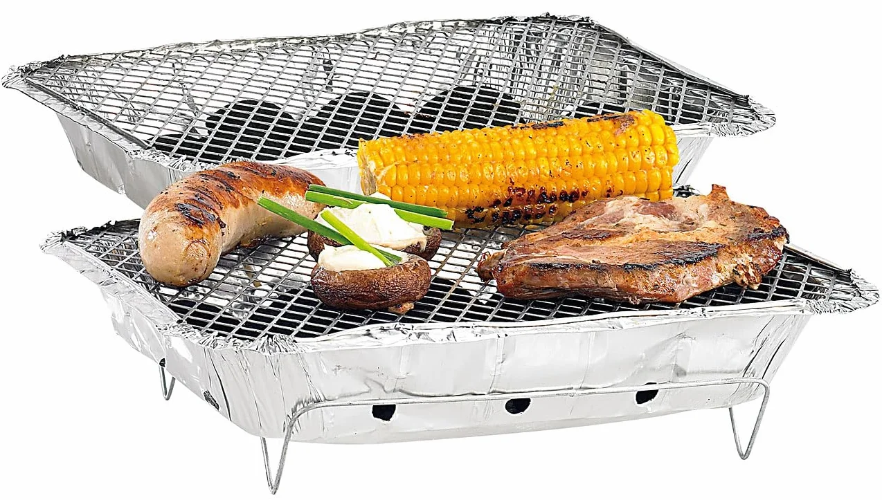 Infactory – Barbacoa individual desechable paquete de 2 unidades, carbón y encendedor
