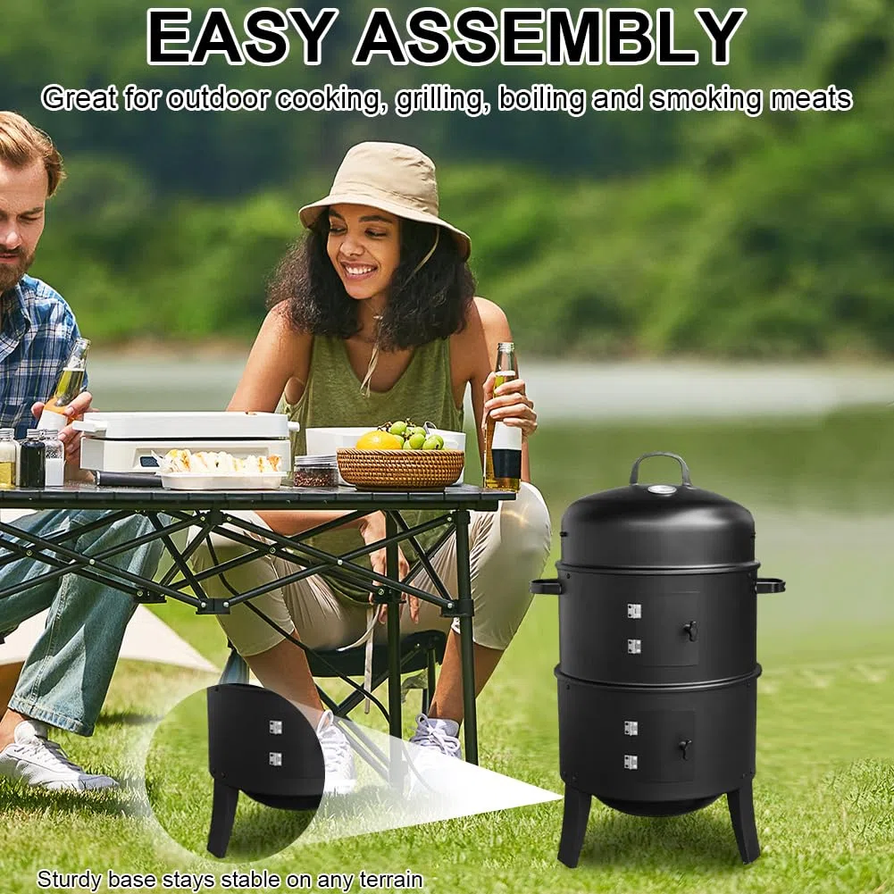 Fumador vertical de carbón vertical con termómetro incorporado BBQ Smoker Grill con Air Vent 2 Puertas de acceso fora el jardín de campamento de cocina al aire libre