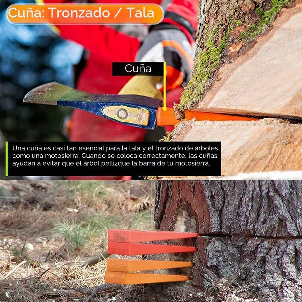 Cuñas para Talar árboles,6 Piezas Cuñas de Tala de Plástico,Cuñas de Troncos para Motosierra,Cuña de Arbol Plástico,Cuñas de Corte de Motosierra,Cuña para Madera,Porta Cuñas para Tala de Arboles