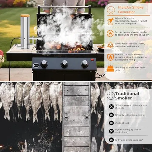 Ahumador de pellets de madera, ahumador eléctrico portátil para barbacoa con salida de humo ajustable, fácil instalación, diseño a prueba de fugas para ahumar carnes y verduras