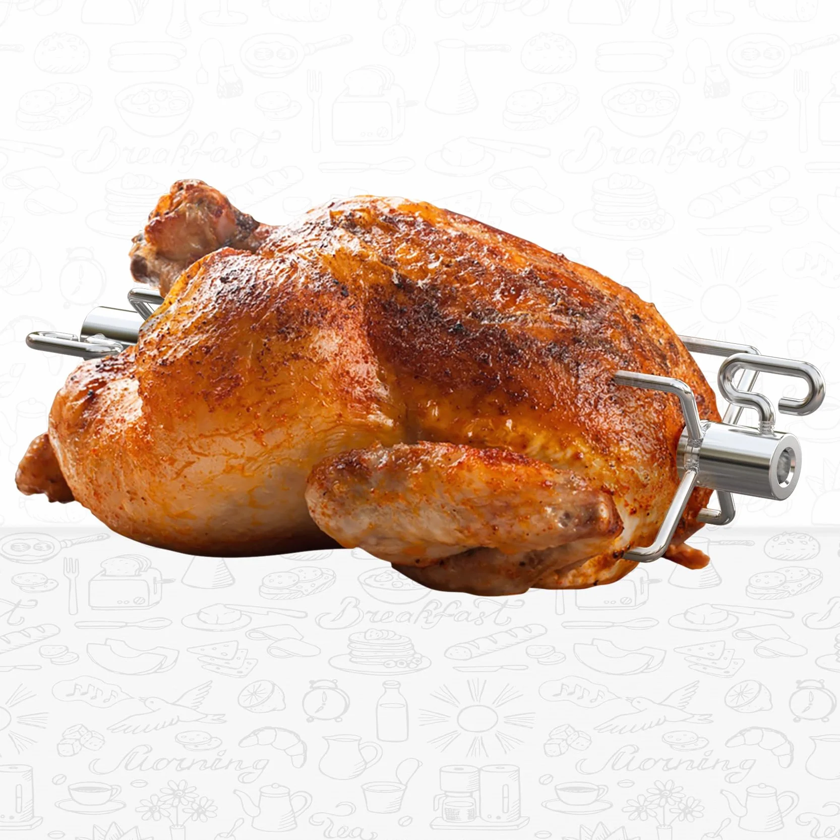 Onlyfire 6008 Agujas de Carne para la Barbacoa, Tenedor para diámetro de brochetas para Parrilla: Aprox. 1 de 10 mm, 2 Unidades, Cromado
