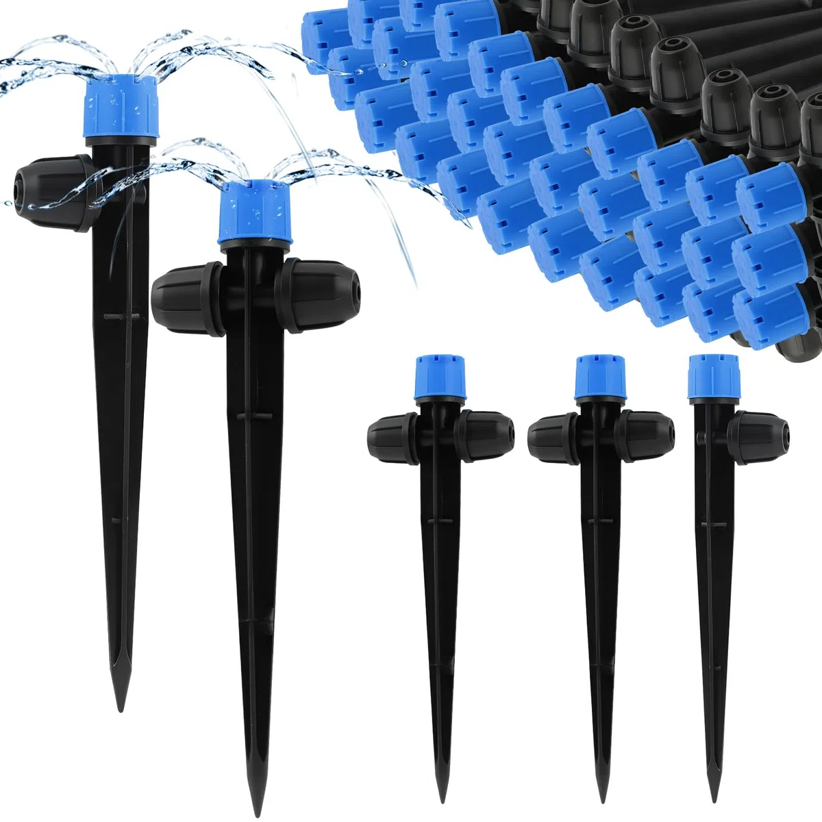35 Emisores de Riego por Goteo, Kalolary 2 Formas Piezas de Rociador de Riego por Goteo con Bloqueo para Tubería de 1/4", Gotero de Flujo de Agua Ajustable de 360 Grados con 8 Agujeros y Bloqueo para