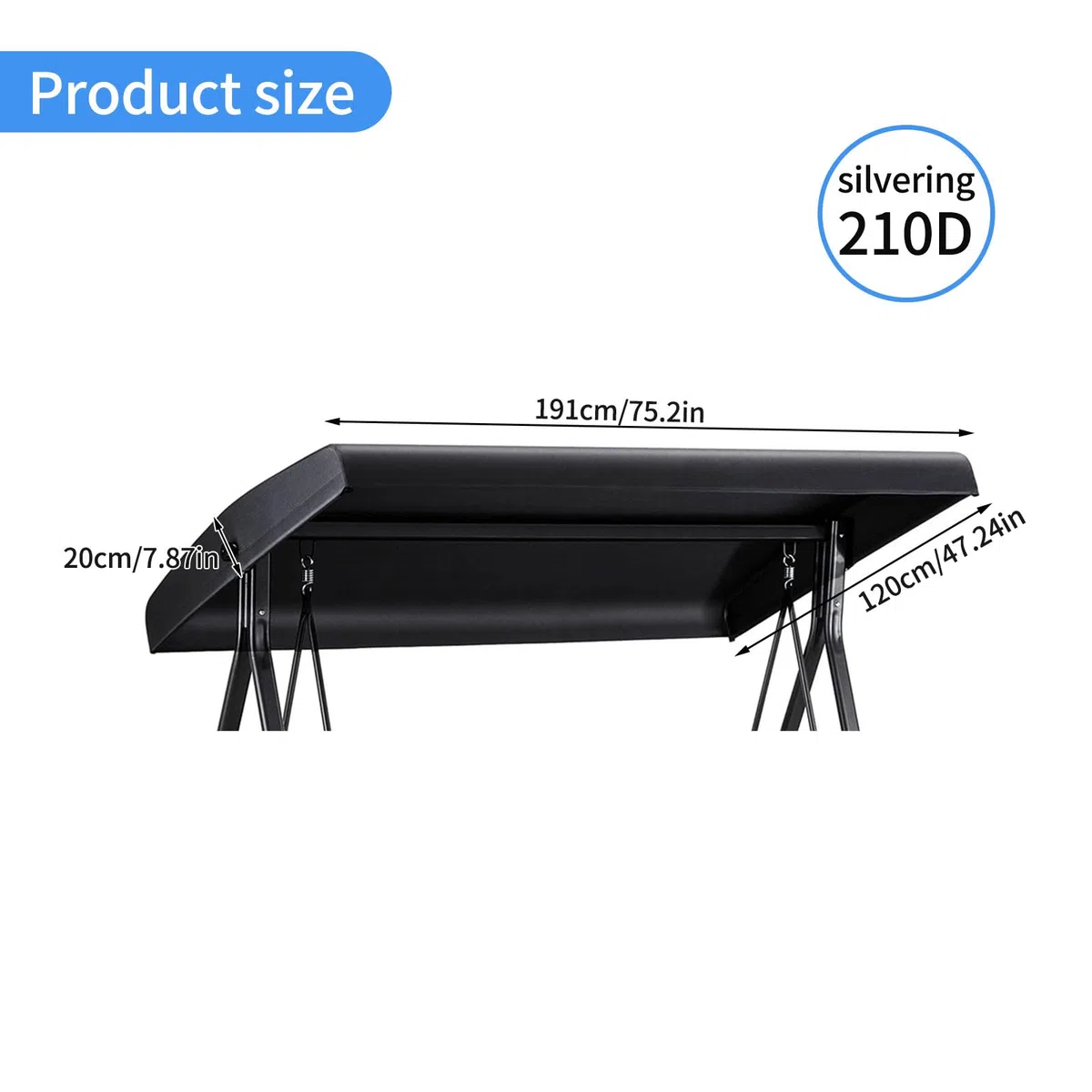 Toldo universal para columpio de Hollywood, cubierta impermeable y protectora contra lluvia y sol, tela Oxford 210/420D, color negro