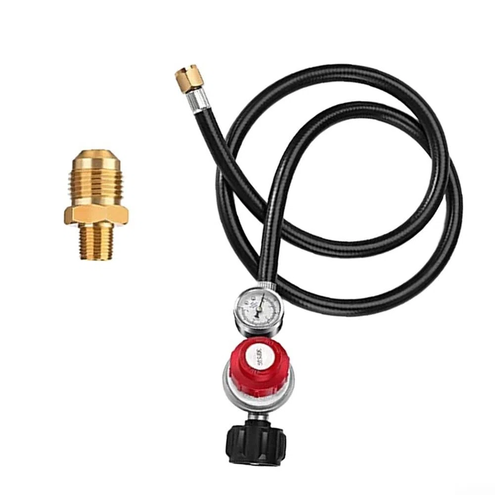 Regulador de propano ajustable de 0 a 30 PSI con manguera y manómetro de 4 pies, controlador de gas de alta presión para parrillas, hogueras, freidoras, para adaptador de tanque QCC1, pieza de