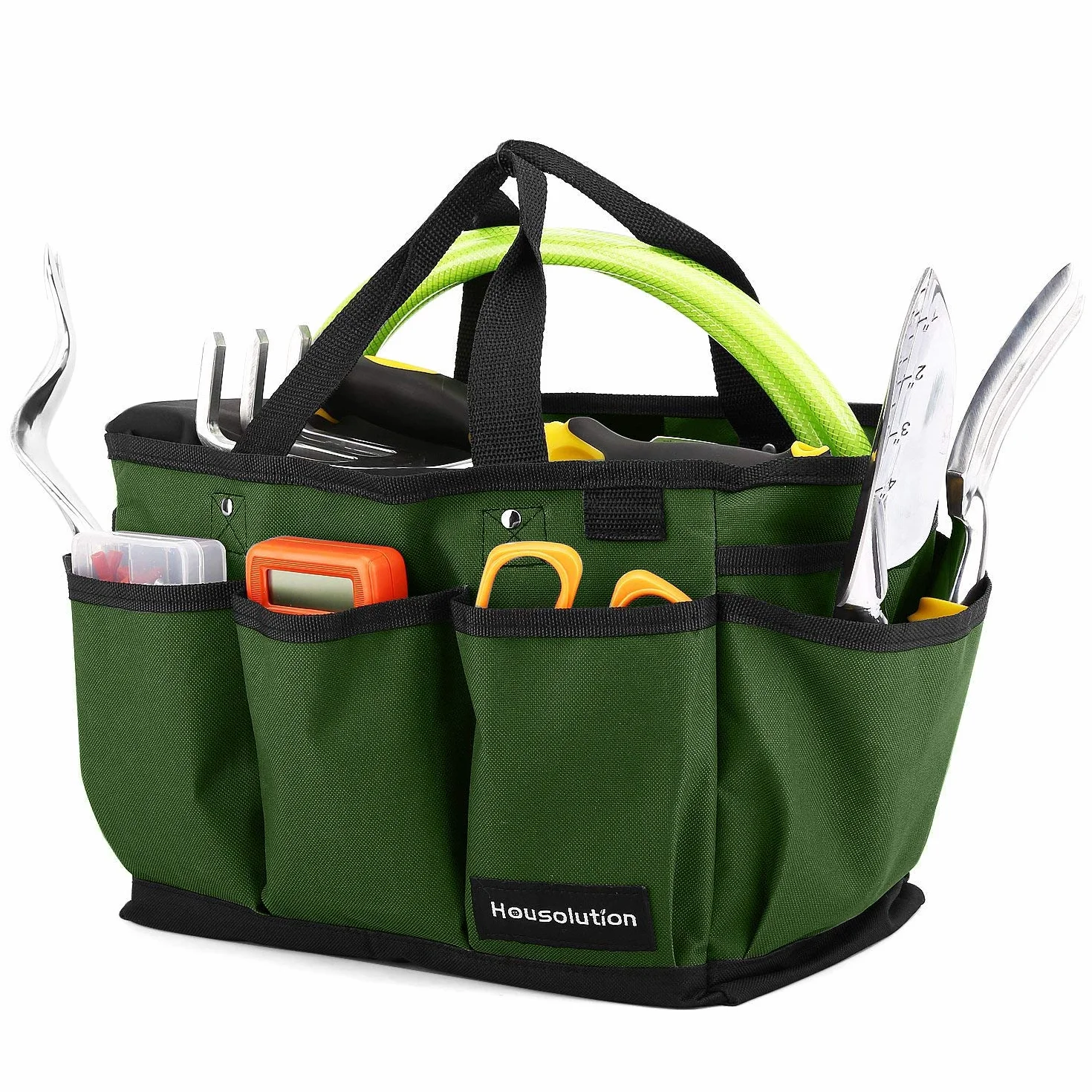 Housolution Bolsa de Jardín Herramienta, Hogar Bolsa de Mano Almacenamiento con Bolsillos para Organizar Juego de Herramientas de jardinería, Resistente al Desgaste y Reutilizable - Verde Osguro