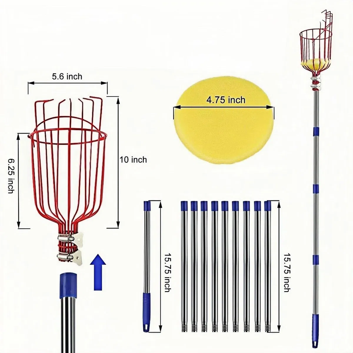 Recolector de Frutas | Recolector de Naranjas de 4 m con Mango Retráctil,Herramienta De Recolección Para Melocotones Granadas Peras Aguacates