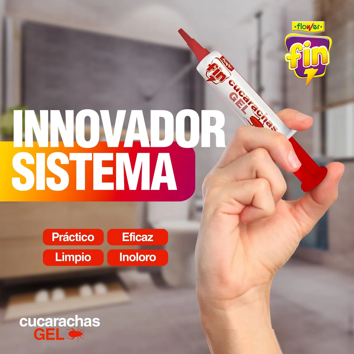 FLOWER x 3 Insecticida Anti Cucarachas Formato Jeringa 10 gr | Jeringuilla Anticucarachas Eficaz Elimina y Mata Cucaracha | Gel Atrayante y Duradero | Interior y Exterior | Aplicación Fácil y Segura