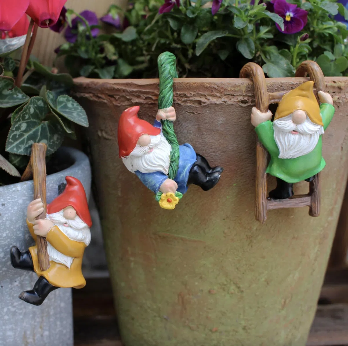 Juego de 3 gnomos de jardín para interior y exterior, miniatura, estatuas de esculturas para decoración de jardín, enano para patio, oficina, jardín, escritorio