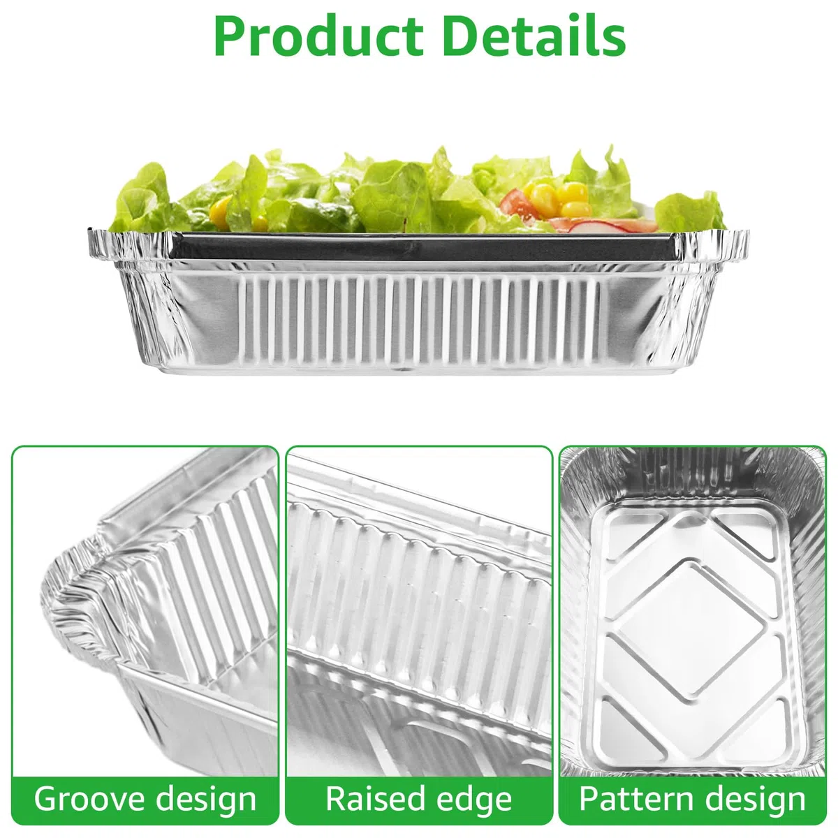 50 bandejas de aluminio con tapa de 1000 ml, bandejas de aluminio, para barbacoa, desechables, cuadradas, de aluminio, para asar, hornear, cocinar, llevar