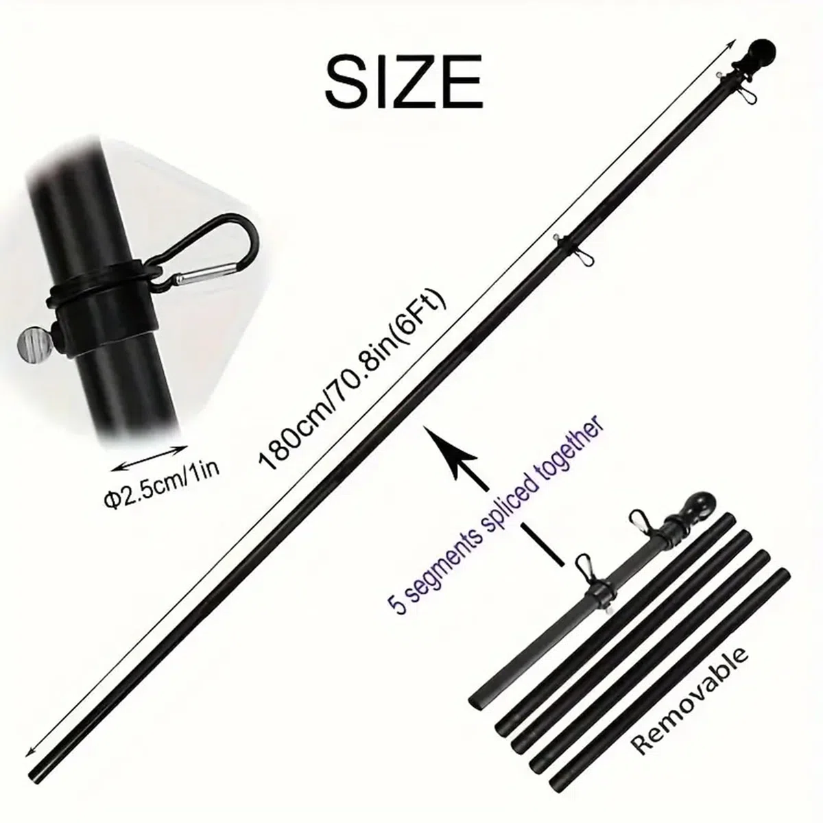Mástil De Bandera Para Exterior | Con Anillos Giratorios De 360° De Acero Inoxidable De 180 Cm | Para Bandera Y Estandarte De Porche Exterior - Para Porche Garaje Jardín Patio Valla Residencial