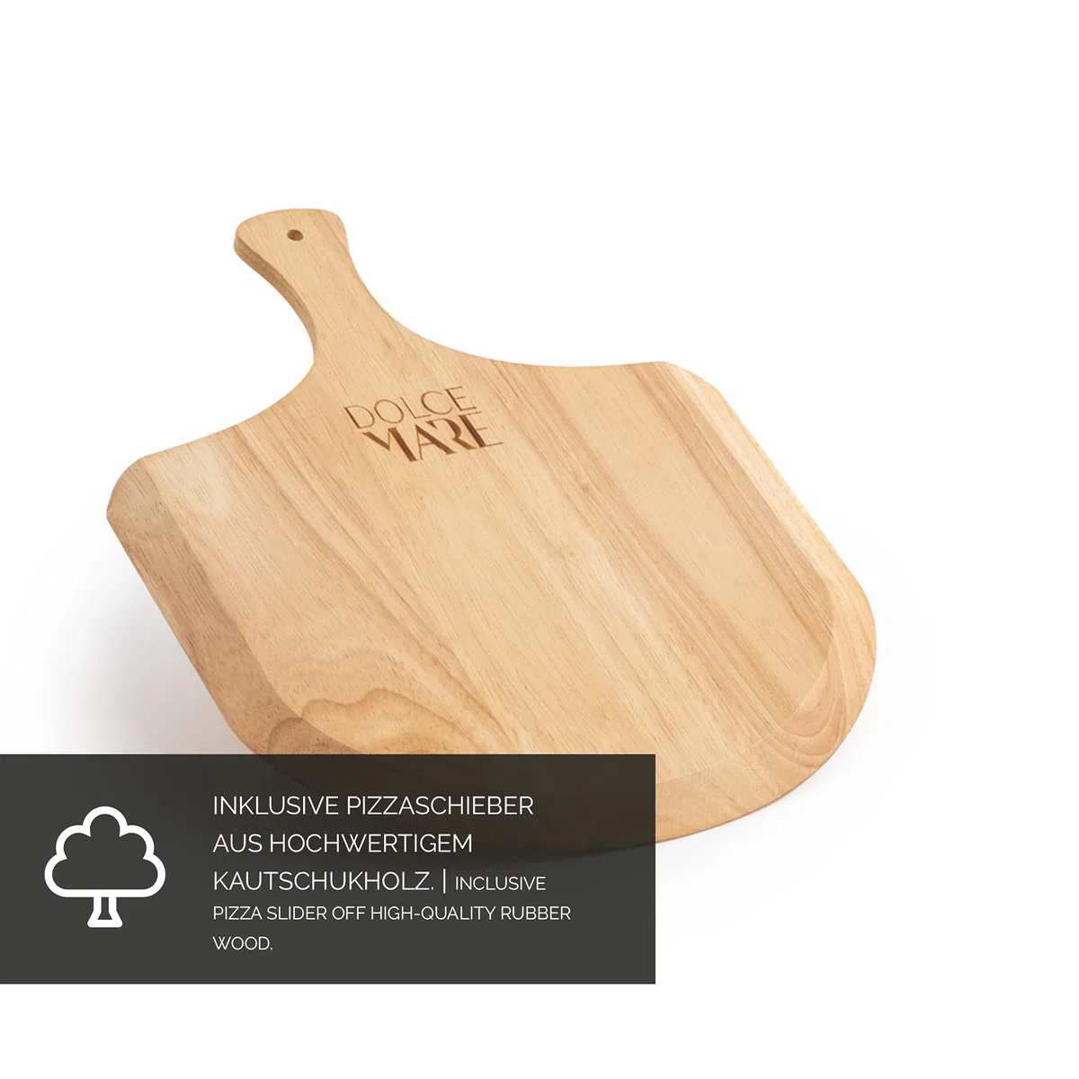 Set con piedra redonda para pizza, pala de madera & cortador - Piedra negra de cordierita de alta calidad apta para horno y parrilla - Piedra para hacer pizzas crujientes al estilo italiano