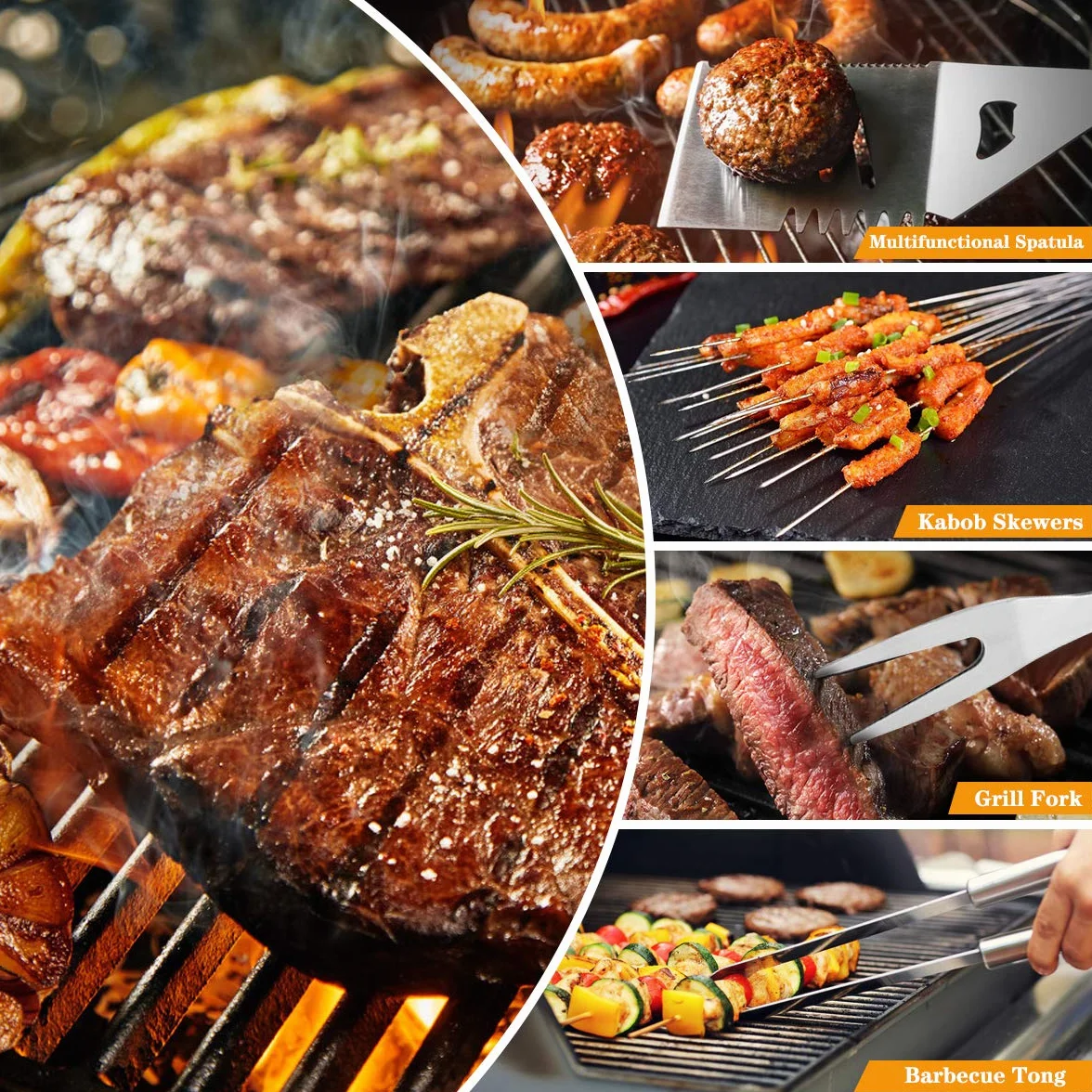 QH - Juego de Herramientas para Barbacoa, 10 Piezas, Accesorios de Barbacoa de Acero Inoxidable con Bolsa