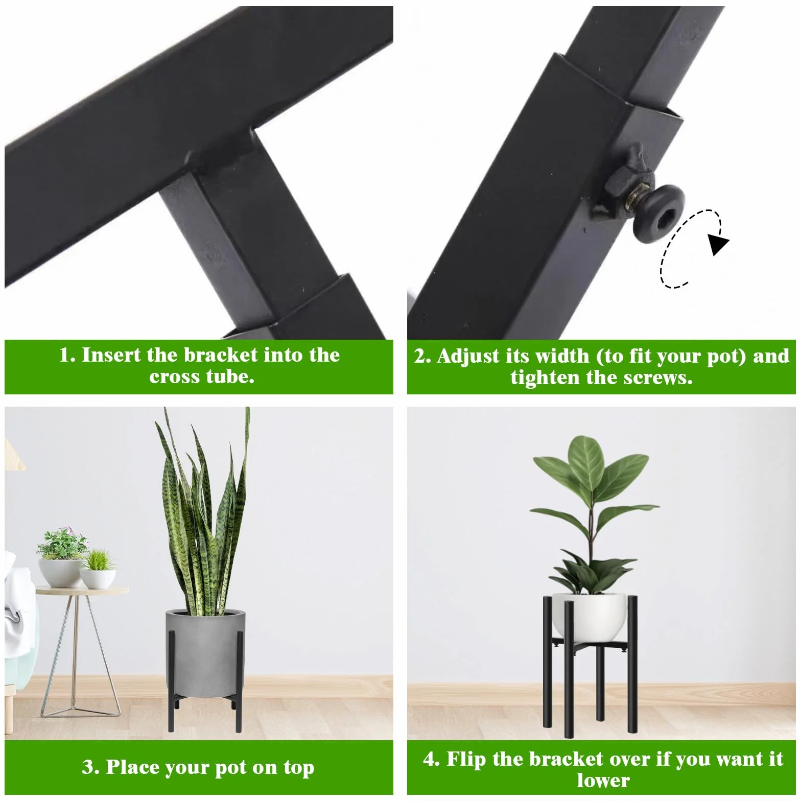 Soporte para Plantas, Estanteria de Metal Plantas, Ajustable Taburete Plantas, Moderno Soporte Macetas para Patio, Jardín, Balcón, Dormitorio, 20cm-30 cm interior y exterior, Negro