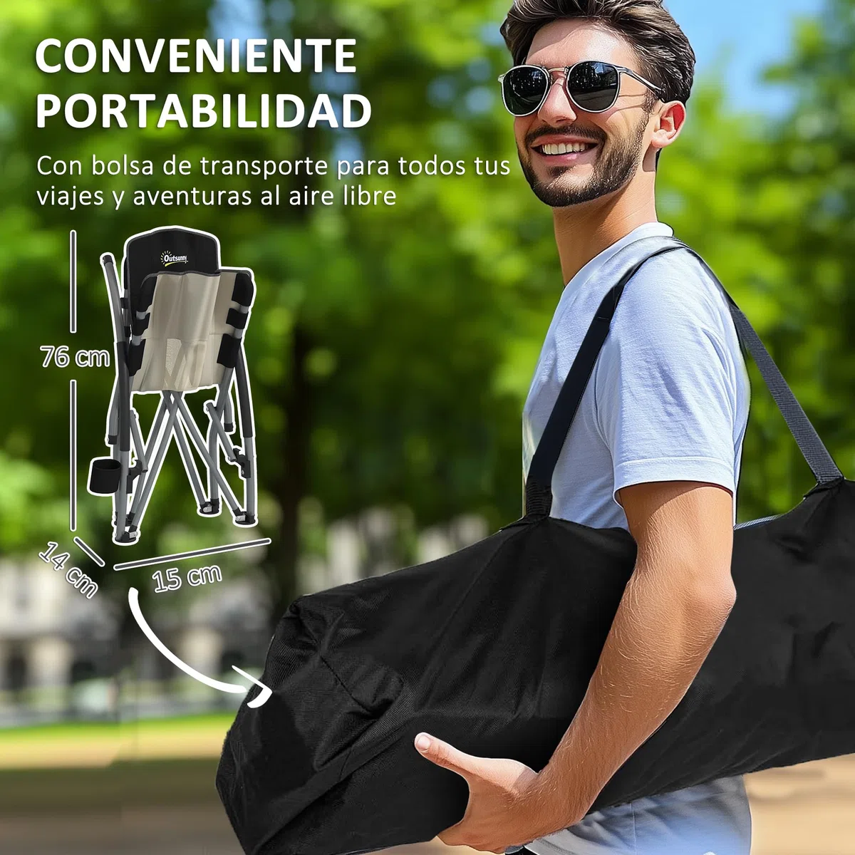 Outsunny Pack de 2 Sillas de Playa Plegables Ligeras Sillas de Camping Portátiles Bajas con Respaldo de Malla Tela Oxford 600D Portavasos Reposabrazos Bolsa para Acampada Carga 120 kg Negro