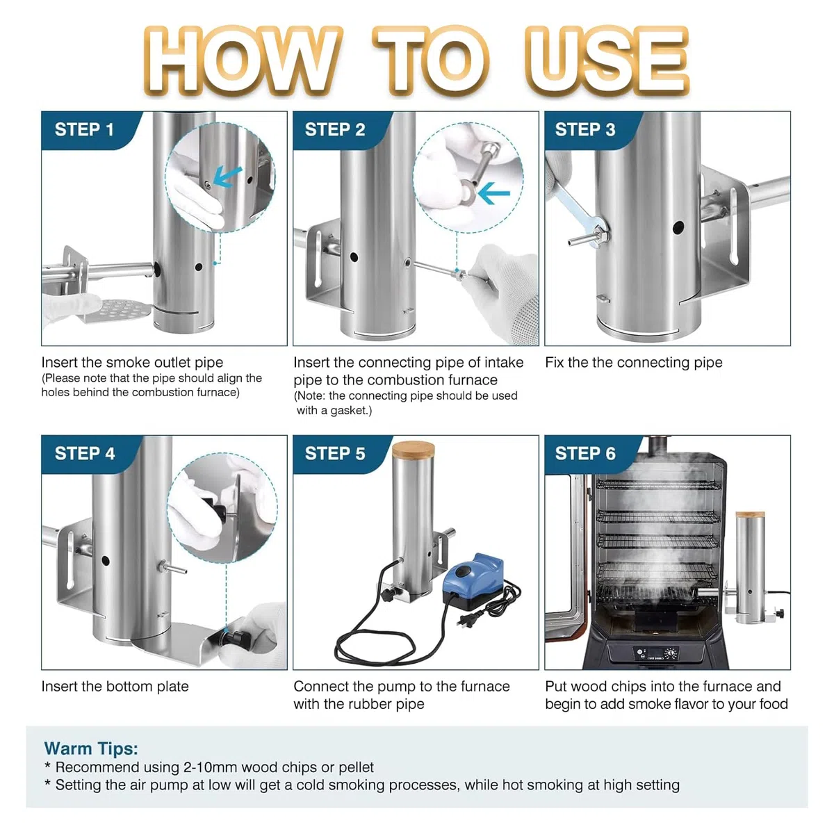 Generador De Humo, Ahumador Eléctrico Portátil De Acero Inoxidable Con Capacidad De 1 Litro, Tapa Y Bomba De Aire,en Caliente Y Frío, Tubo De Pellets De Acero Inoxidable, Para Ahumar Carnes Y Verduras
