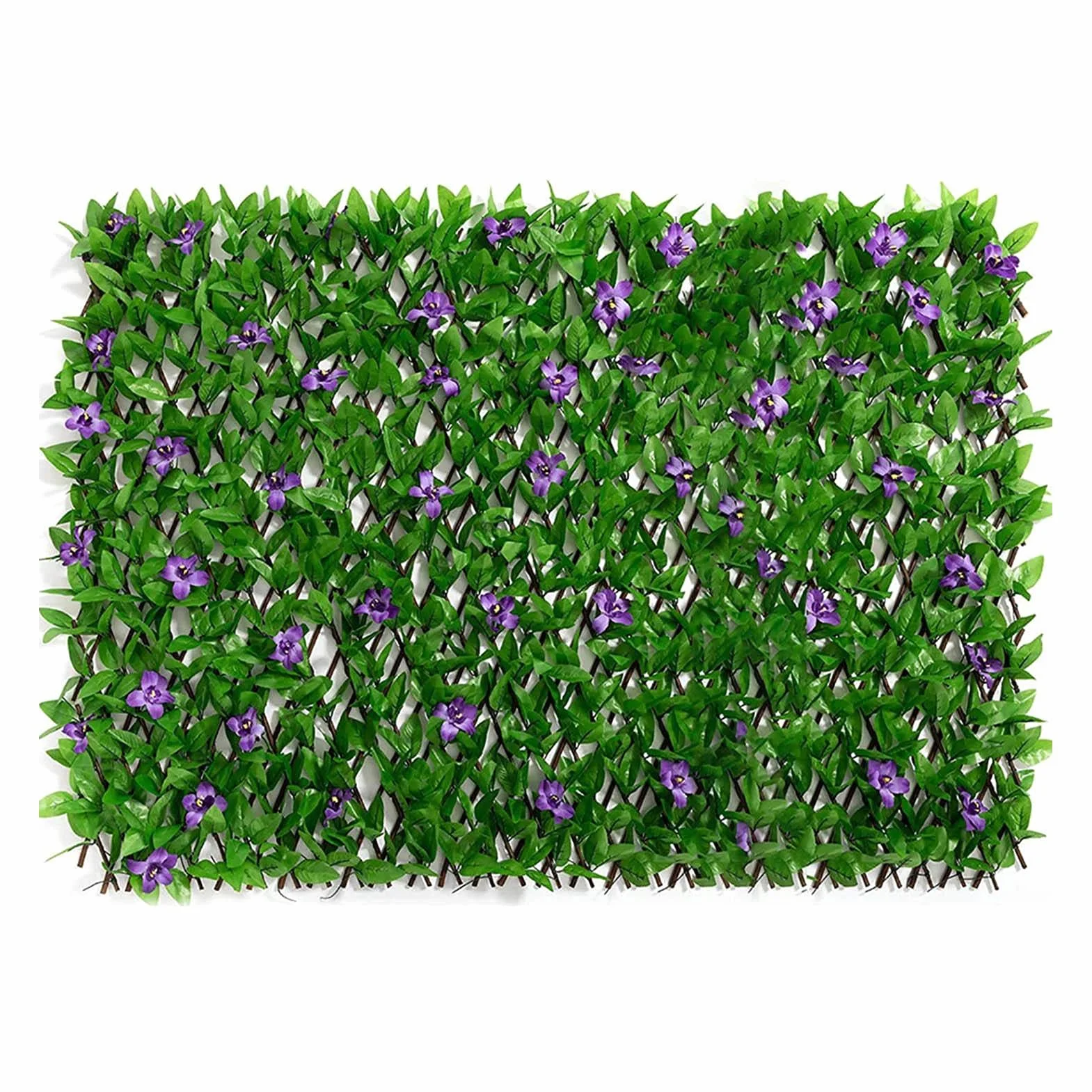 Seto Artificial Ocultacion Jardin,Pantalla De Parrilla De Hojas De Hiedra con Hojas Y Flores, Seto Artificial De 200 X 40 Cm, Ajustable para Paredes, Patio, Decoración De Fondo De Pared